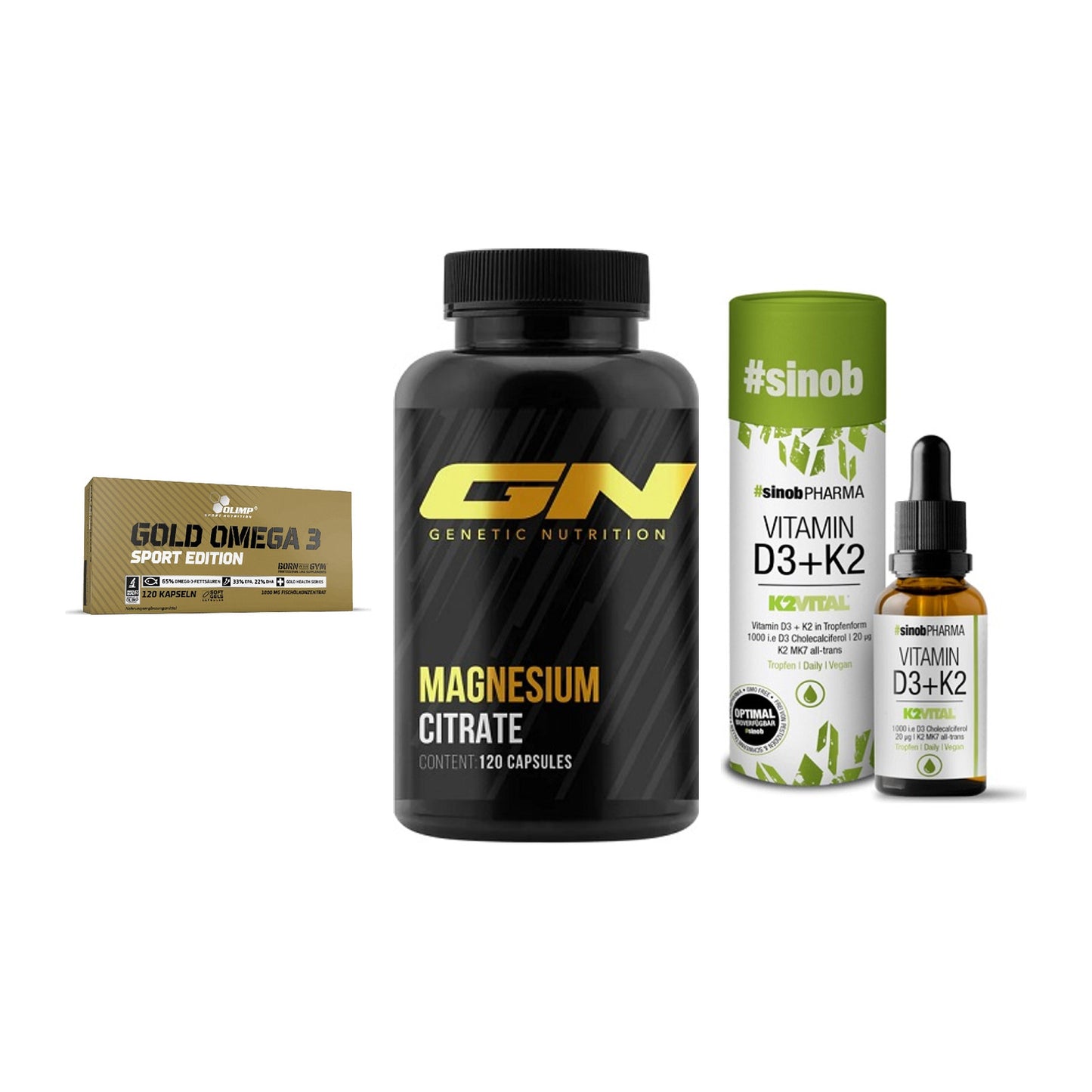 Herz & Gefäße: Olimp Omega 3 + GN Magnesium + Sinob Vitamin D3 – alle enthaltenen Artikel