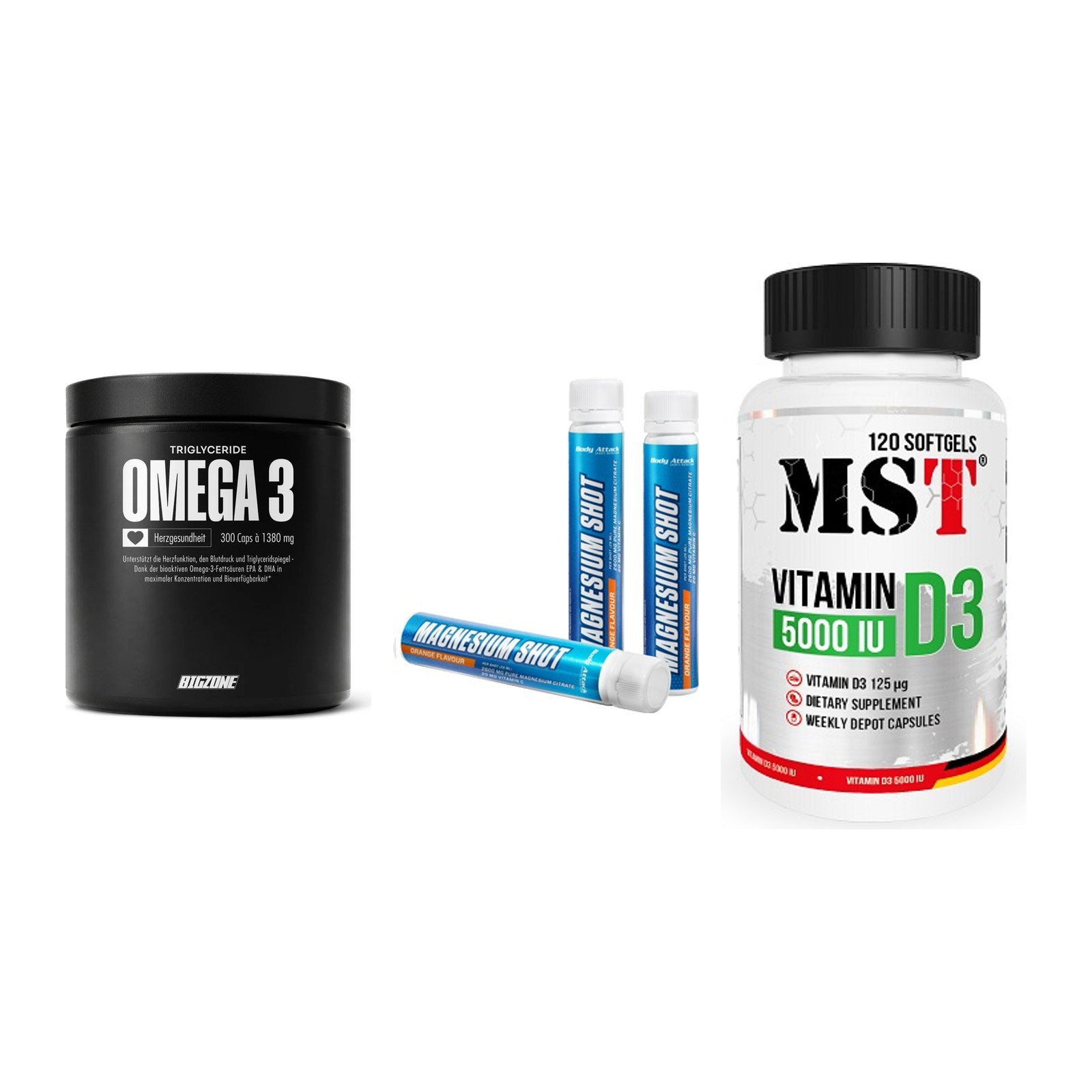 Herz & Gefäße: Big Zone Omega 3 + Body Attack + MST Vitamin D3 – alle enthaltenen Artikel