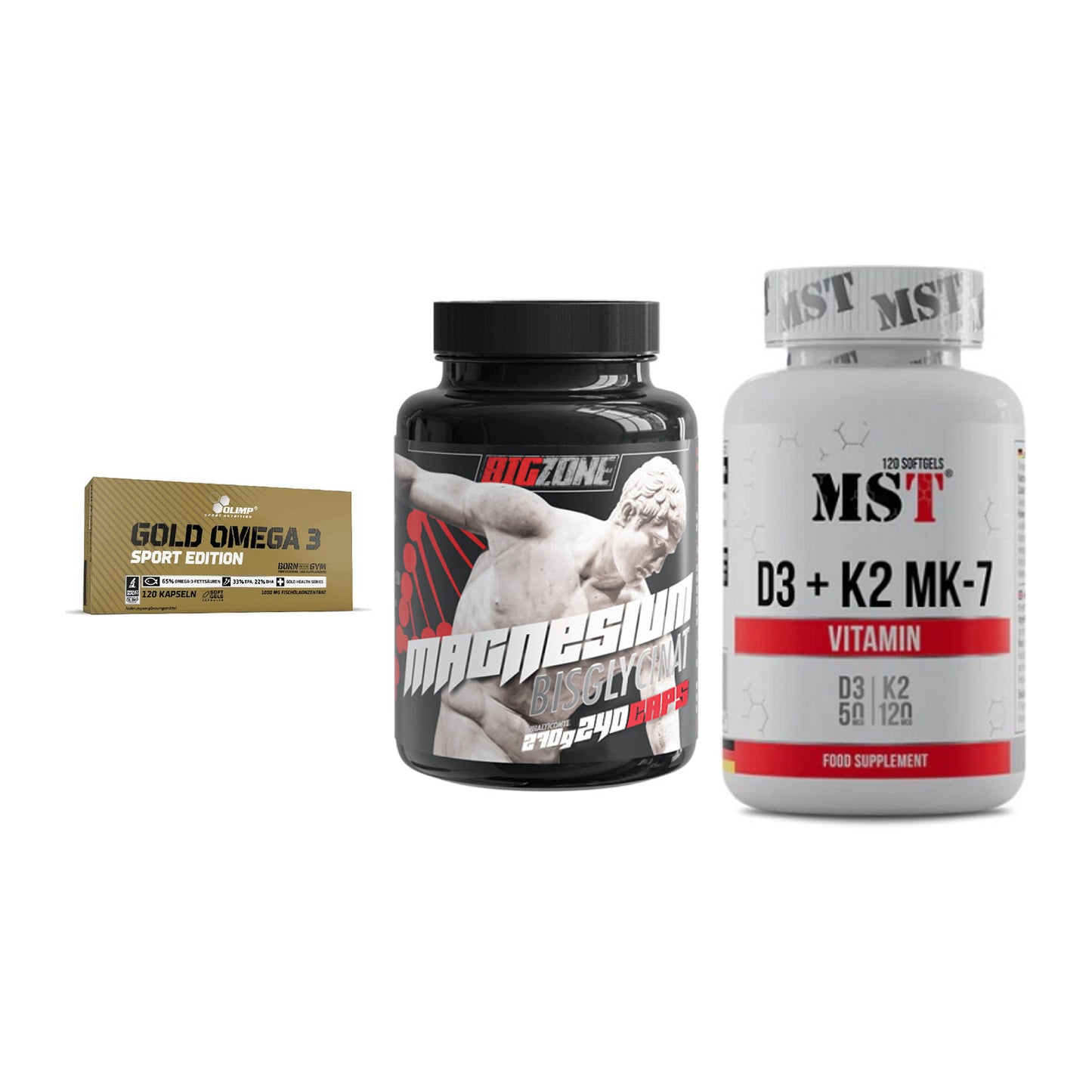 Herz & Gefäße: Olimp Omega 3 + Big Zone Magnesi + MST Vitamin D3 – alle enthaltenen Artikel