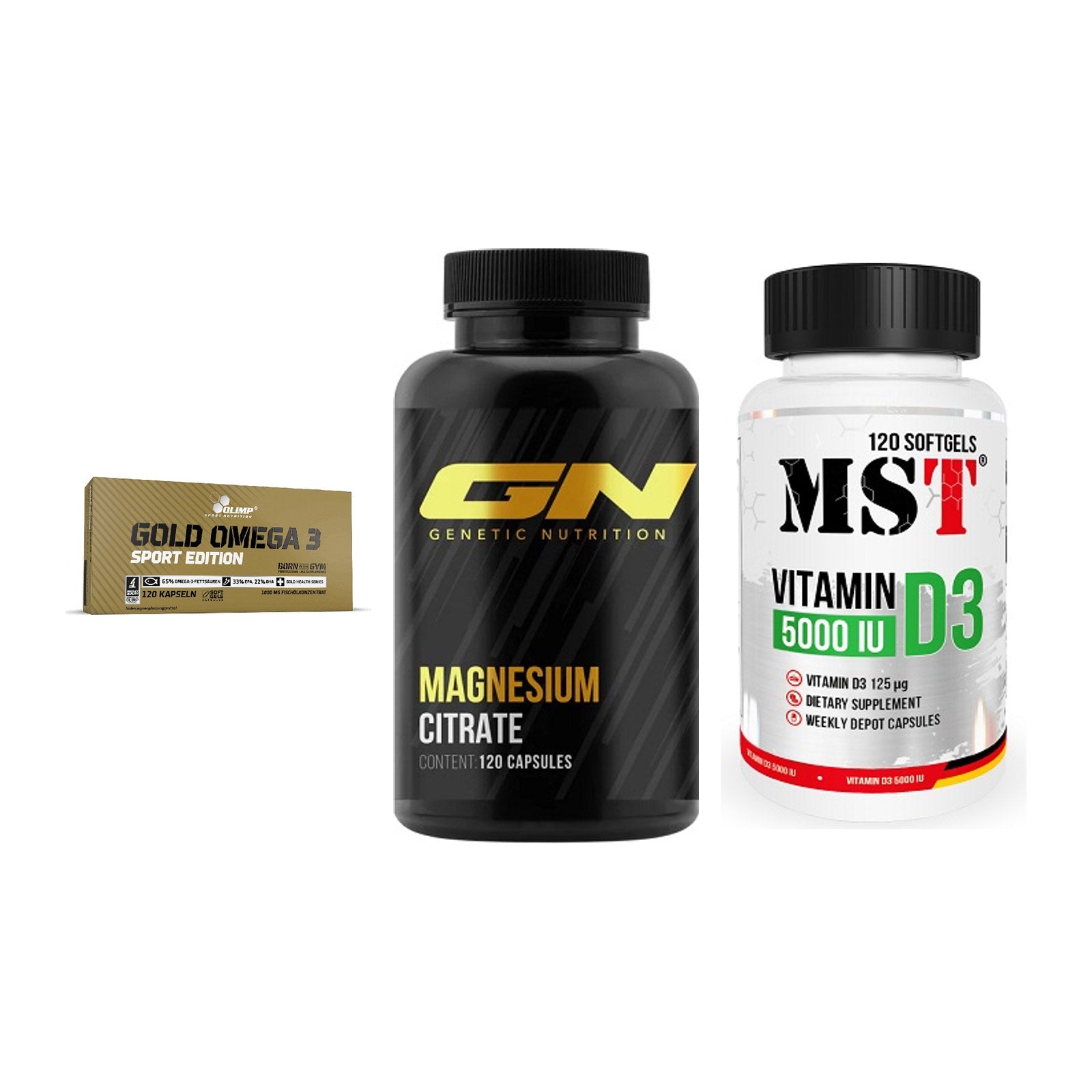 Herz & Gefäße: Olimp Omega 3 + GN Magnesium + MST Vitamin D3 – alle enthaltenen Artikel