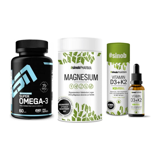 Herz & Gefäße: ESN Omega 3 + Sinob Magnesium + Sinob Vitamin D3 – alle enthaltenen Artikel