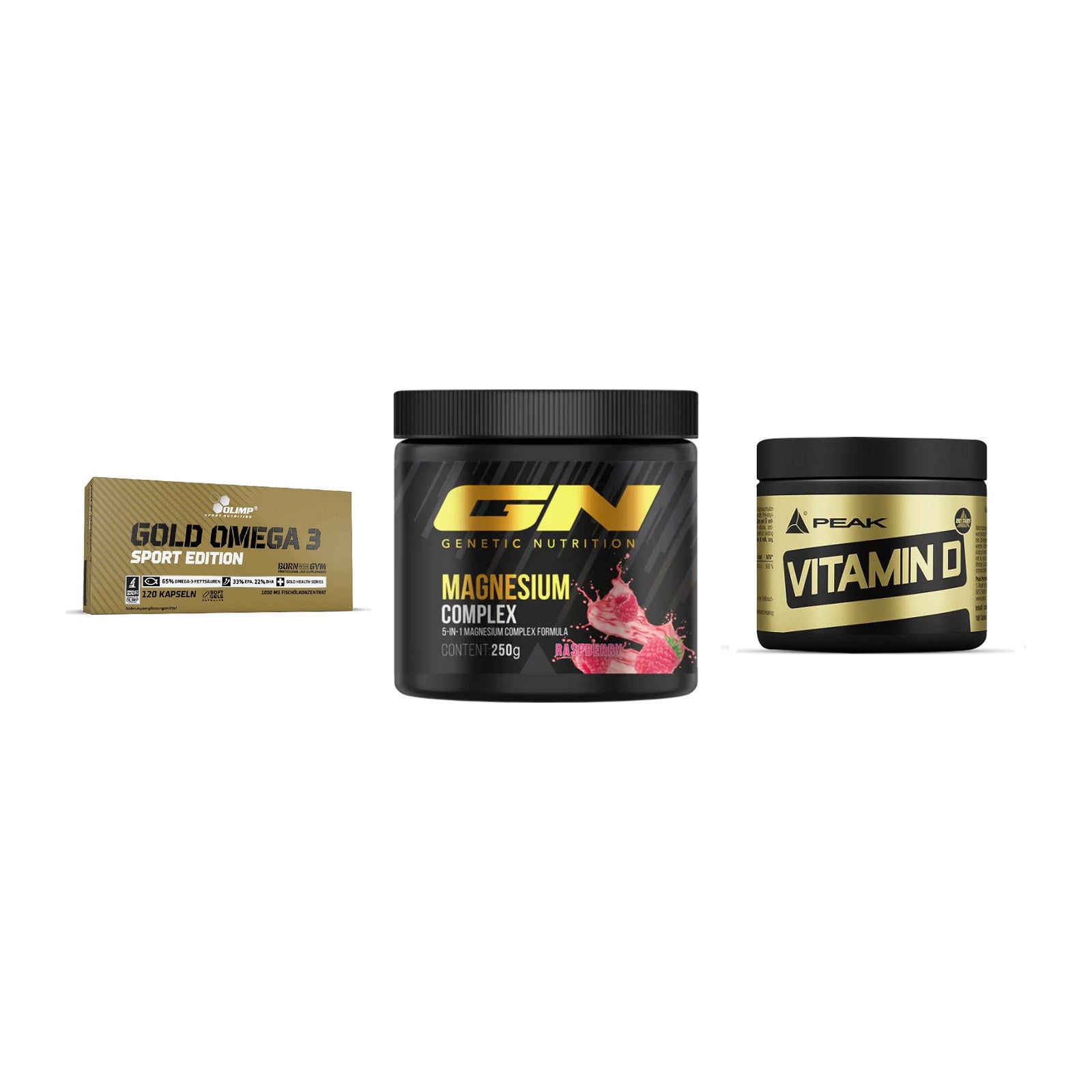 Herz & Gefäße: Olimp Omega 3 + GN Magnesium + Peak Vitamin D – alle enthaltenen Artikel