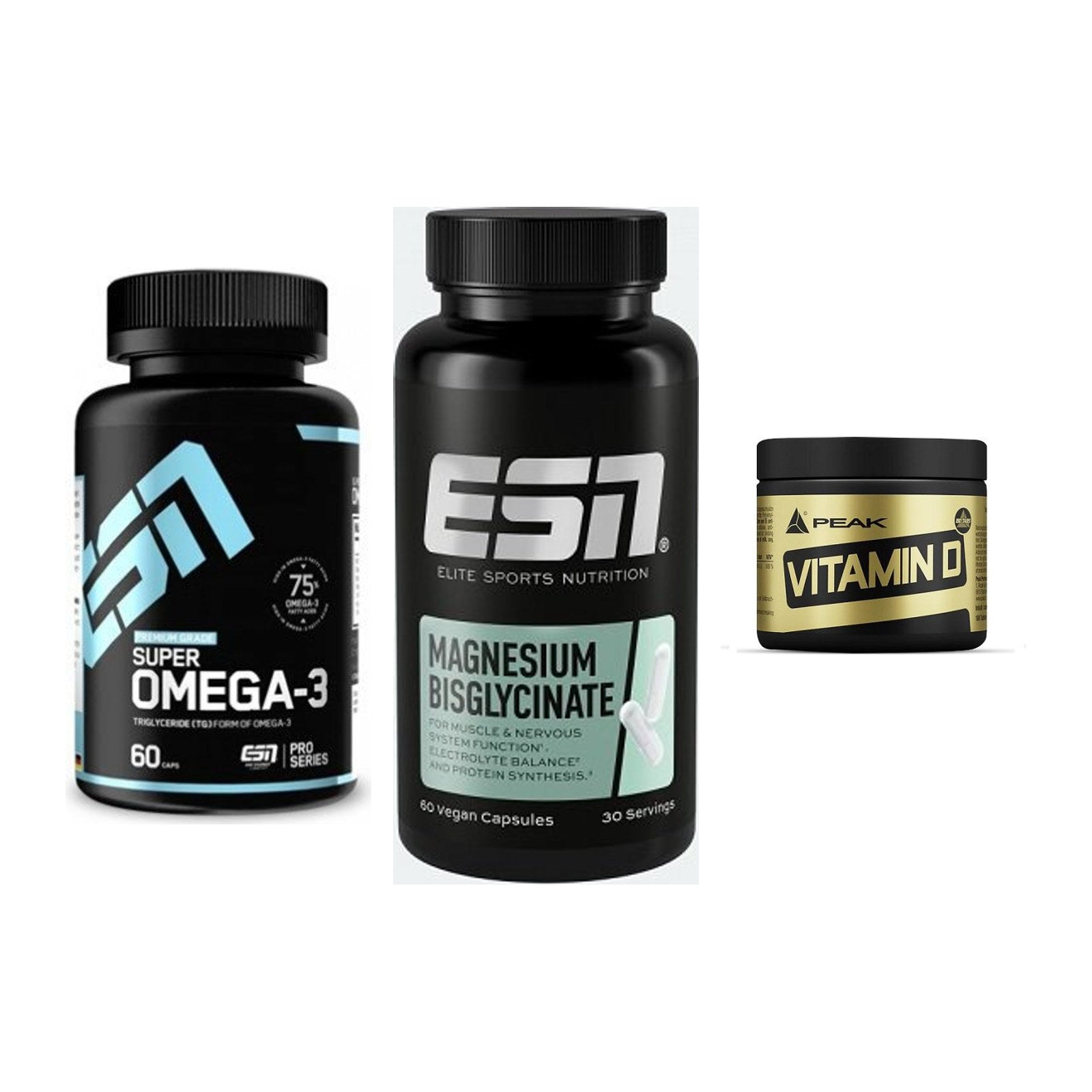 Herz & Gefäße: ESN Omega 3 + ESN Magnesium + Peak Vitamin D – alle enthaltenen Artikel