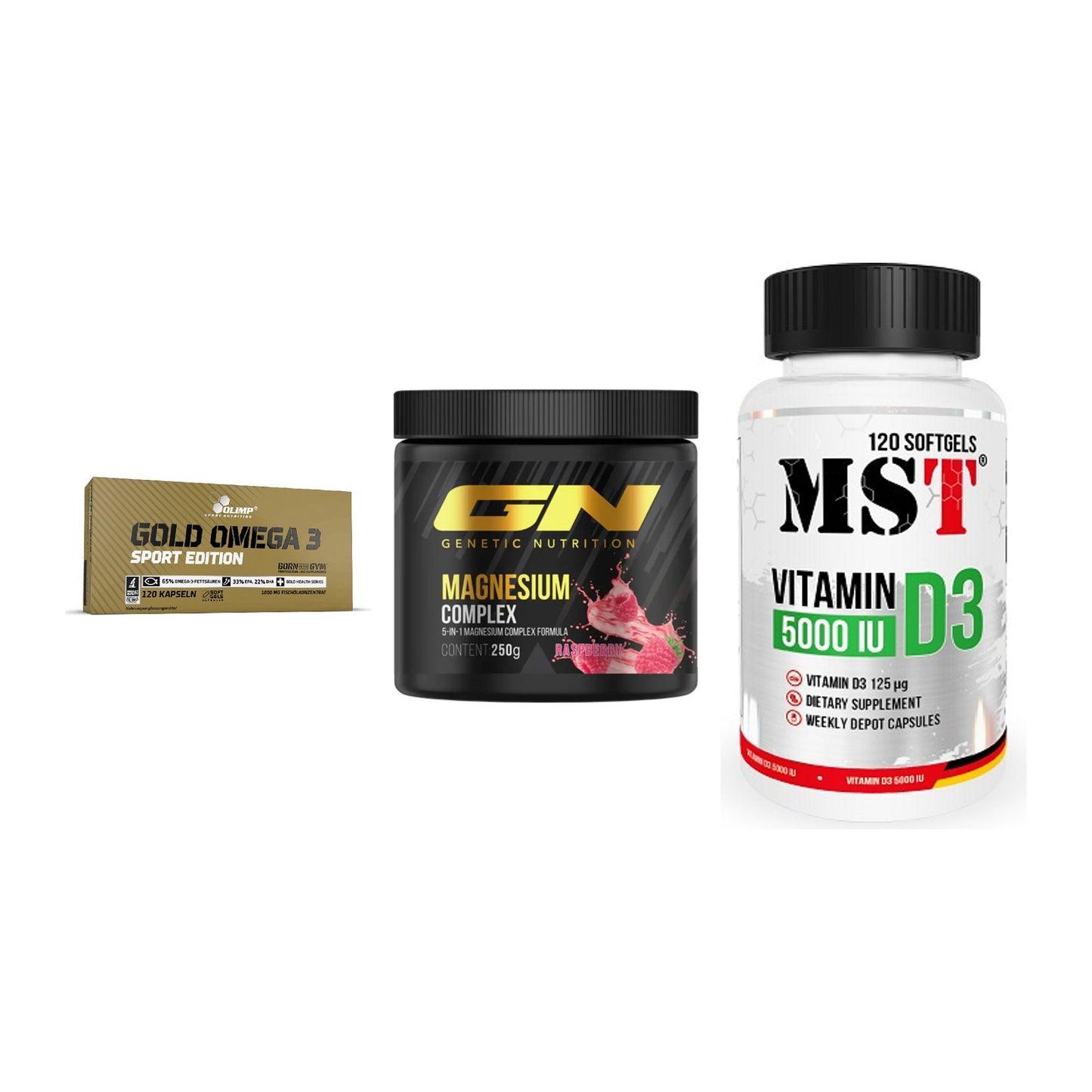 Herz & Gefäße: Olimp Omega 3 + GN Magnesium + MST Vitamin D3 – alle enthaltenen Artikel