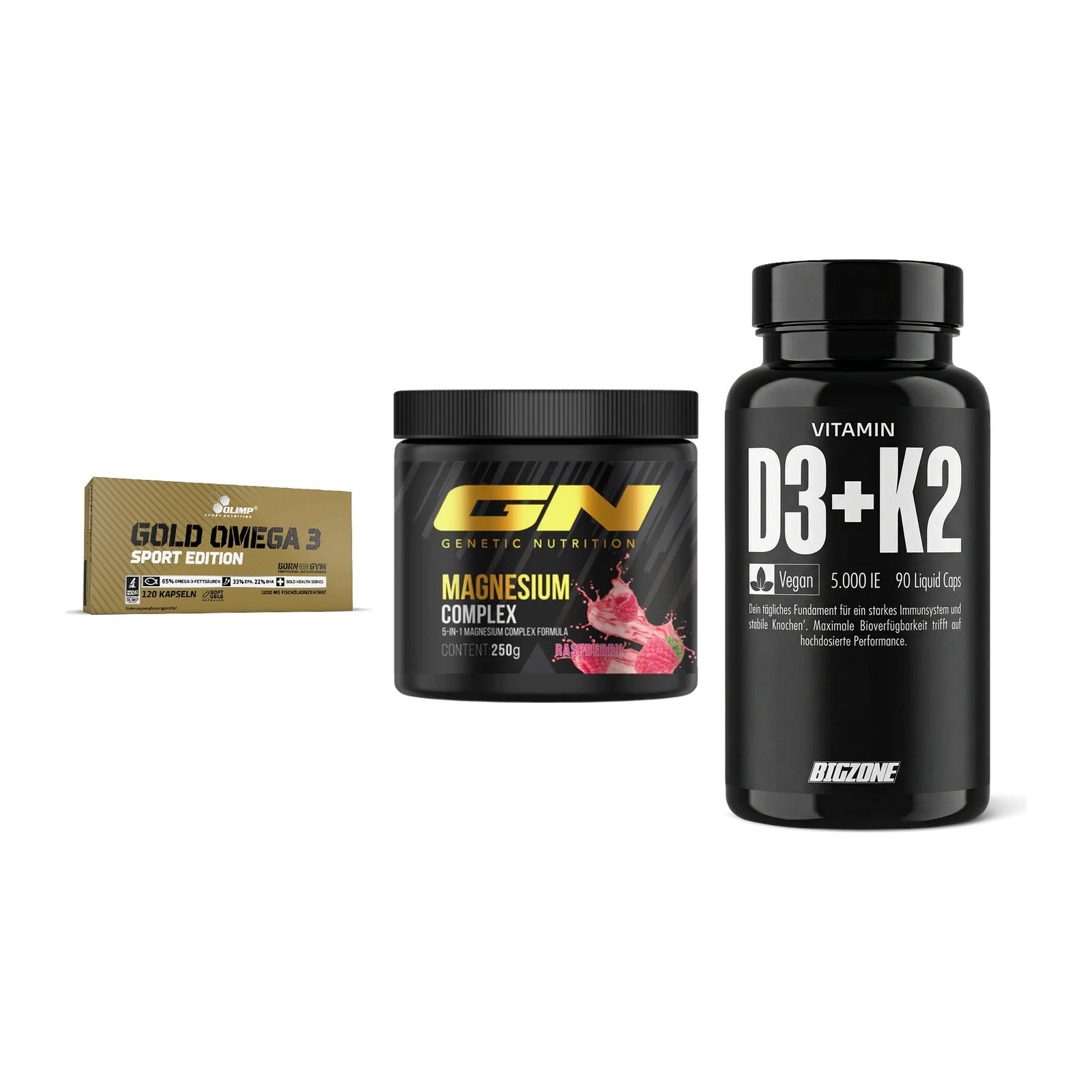 Herz & Gefäße: Olimp Omega 3 + GN Magnesium + Big Zone Vitamin – alle enthaltenen Artikel
