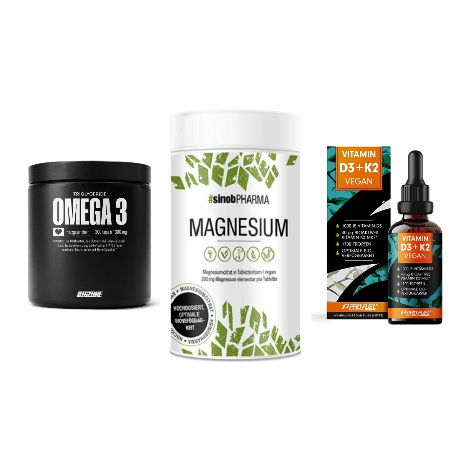 Herz & Gefäße: Big Zone Omega 3 + Sinob Magnesium + ProFuel Vitamin – alle enthaltenen Artikel