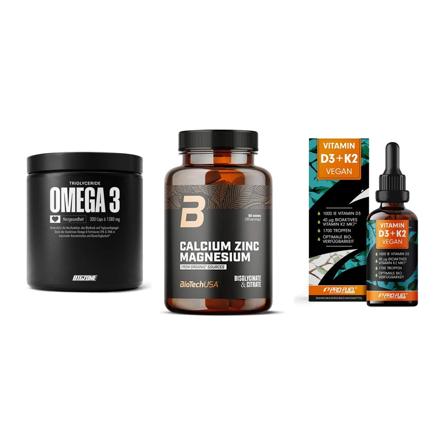 Herz & Gefäße: Big Zone Omega 3 + BioTech Calcium + ProFuel Vitamin – alle enthaltenen Artikel