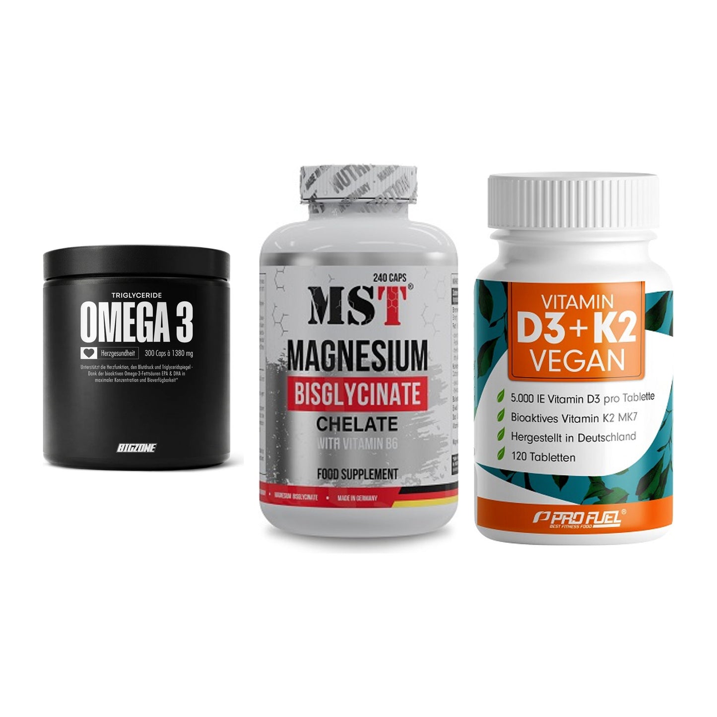 Herz & Gefäße: Big Zone Omega 3 + MST Magnesium + ProFuel Vitamin – alle enthaltenen Artikel