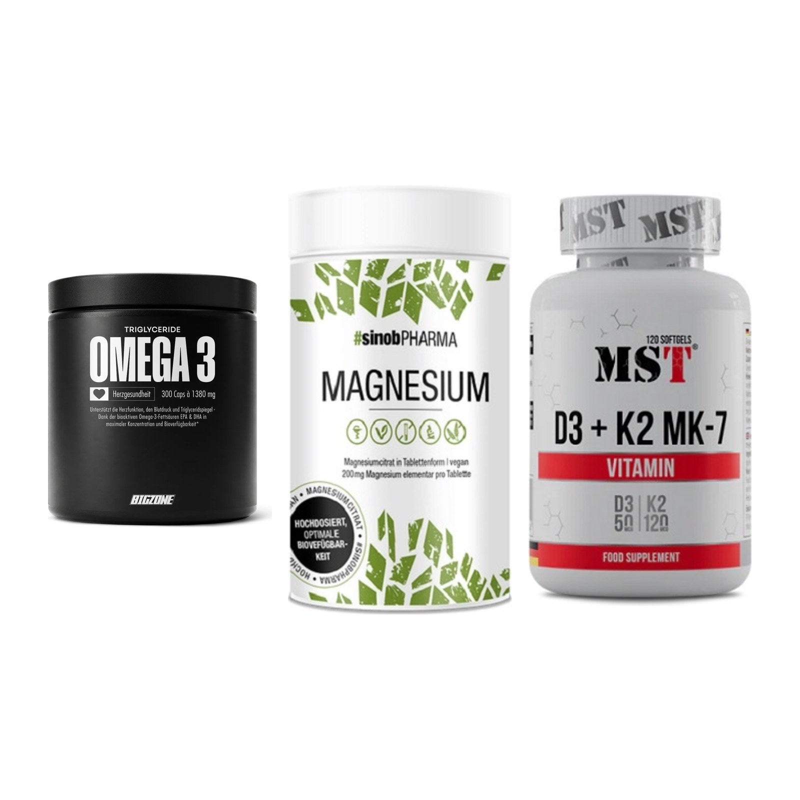 Herz & Gefäße: Big Zone Omega 3 + Sinob Magnesium + MST Vitamin D3 – alle enthaltenen Artikel