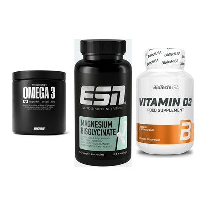 Herz & Gefäße: Big Zone Omega 3 + ESN Magnesium + BioTech Vitamin – alle enthaltenen Artikel