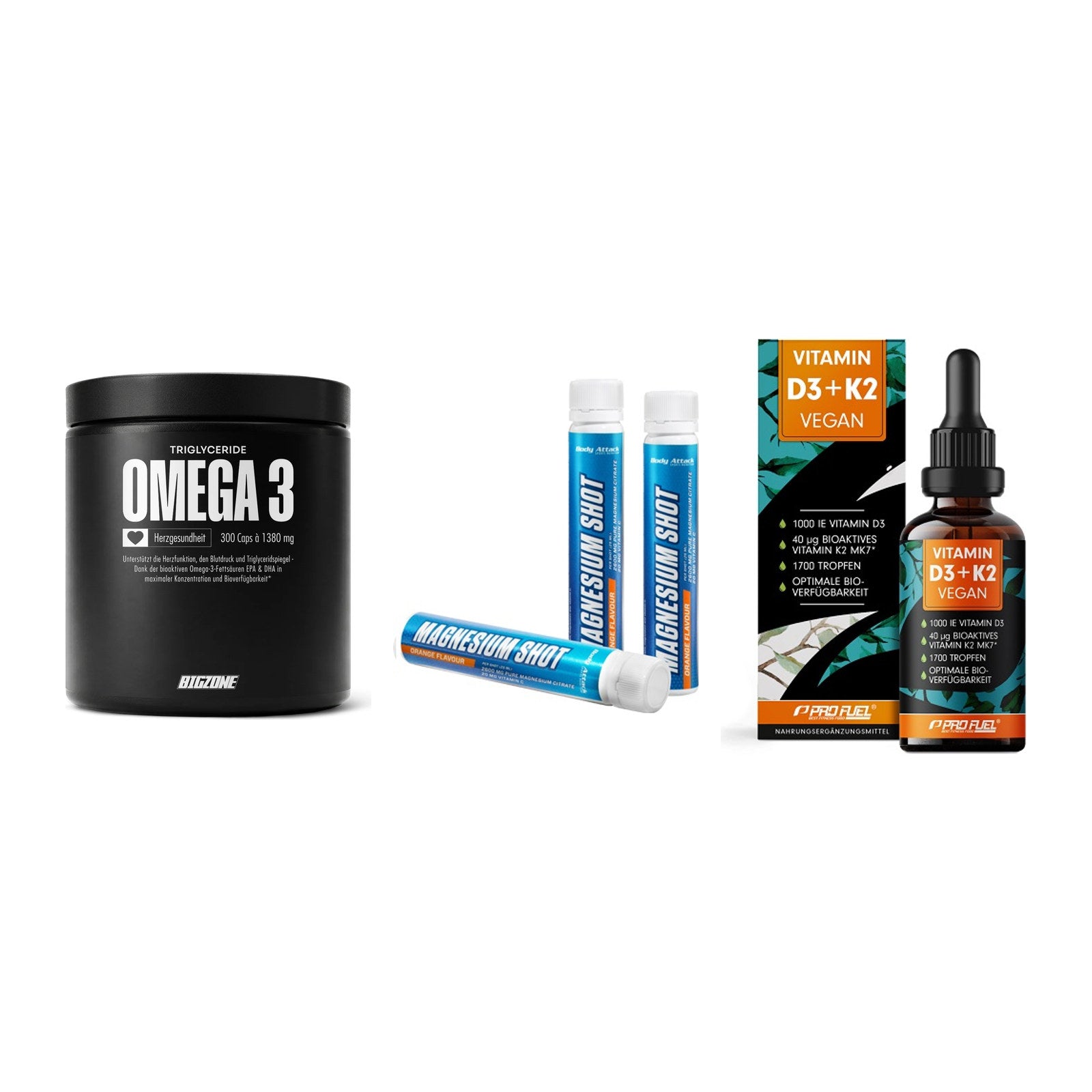 Herz & Gefäße: Big Zone Omega 3 + Body Attack + ProFuel Vitamin – alle enthaltenen Artikel