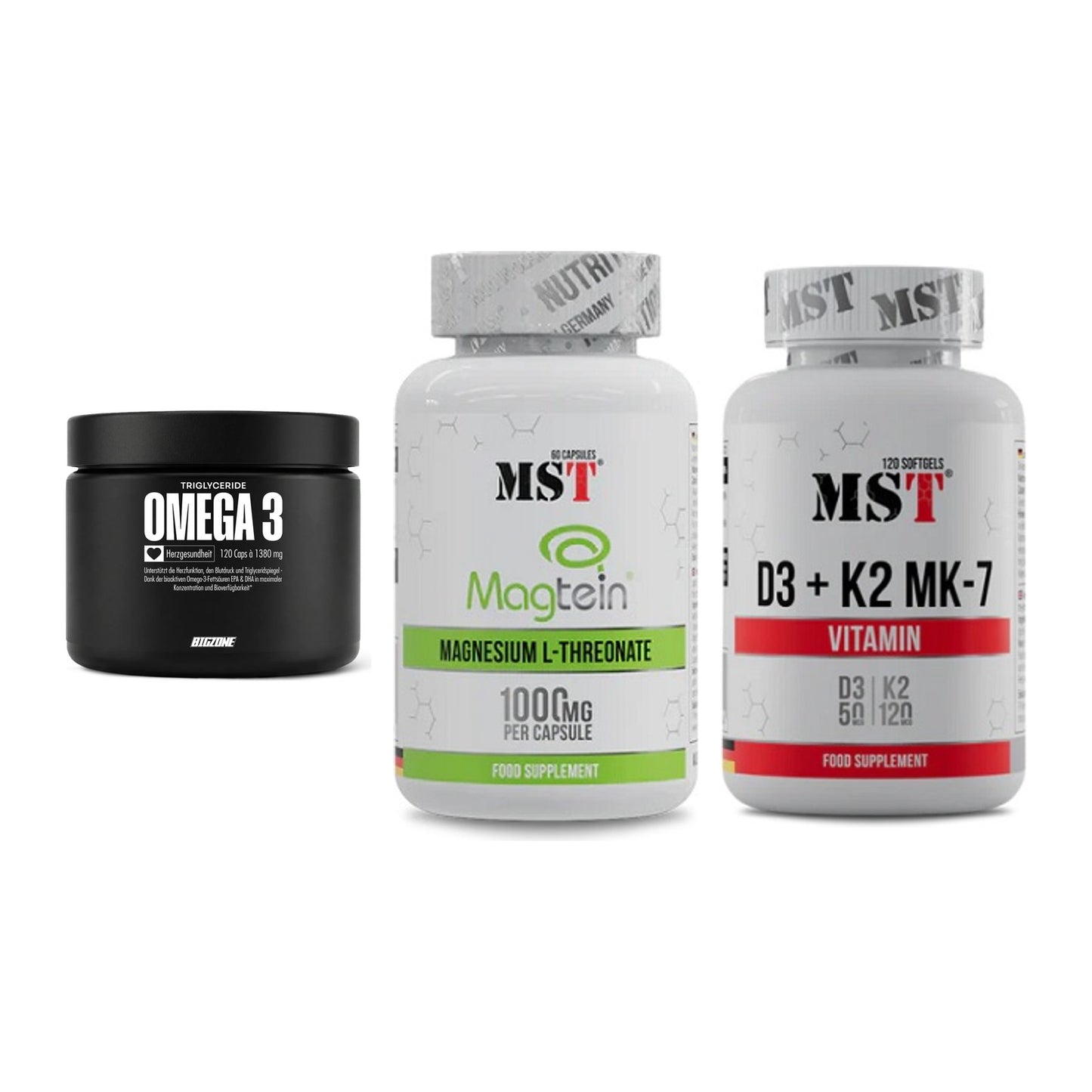 Herz & Gefäße: Big Zone Omega 3 + MST Magnesium + MST Vitamin D3 – alle enthaltenen Artikel