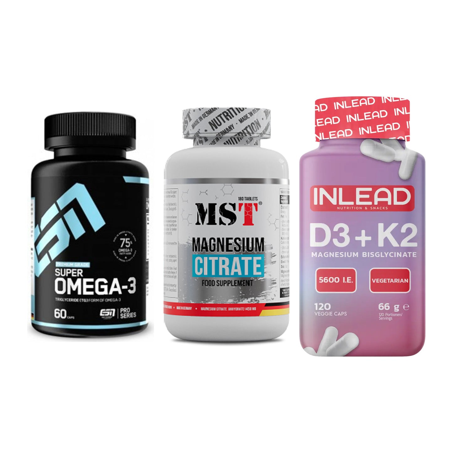 Herz & Gefäße: ESN Omega 3 + MST Magnesium + INLEAD Vitamin – alle enthaltenen Artikel