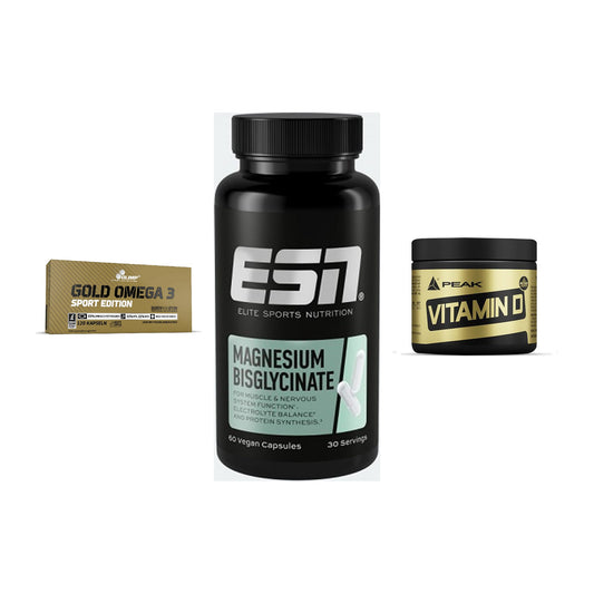 Herz & Gefäße: Olimp Omega 3 + ESN Magnesium + Peak Vitamin D – alle enthaltenen Artikel
