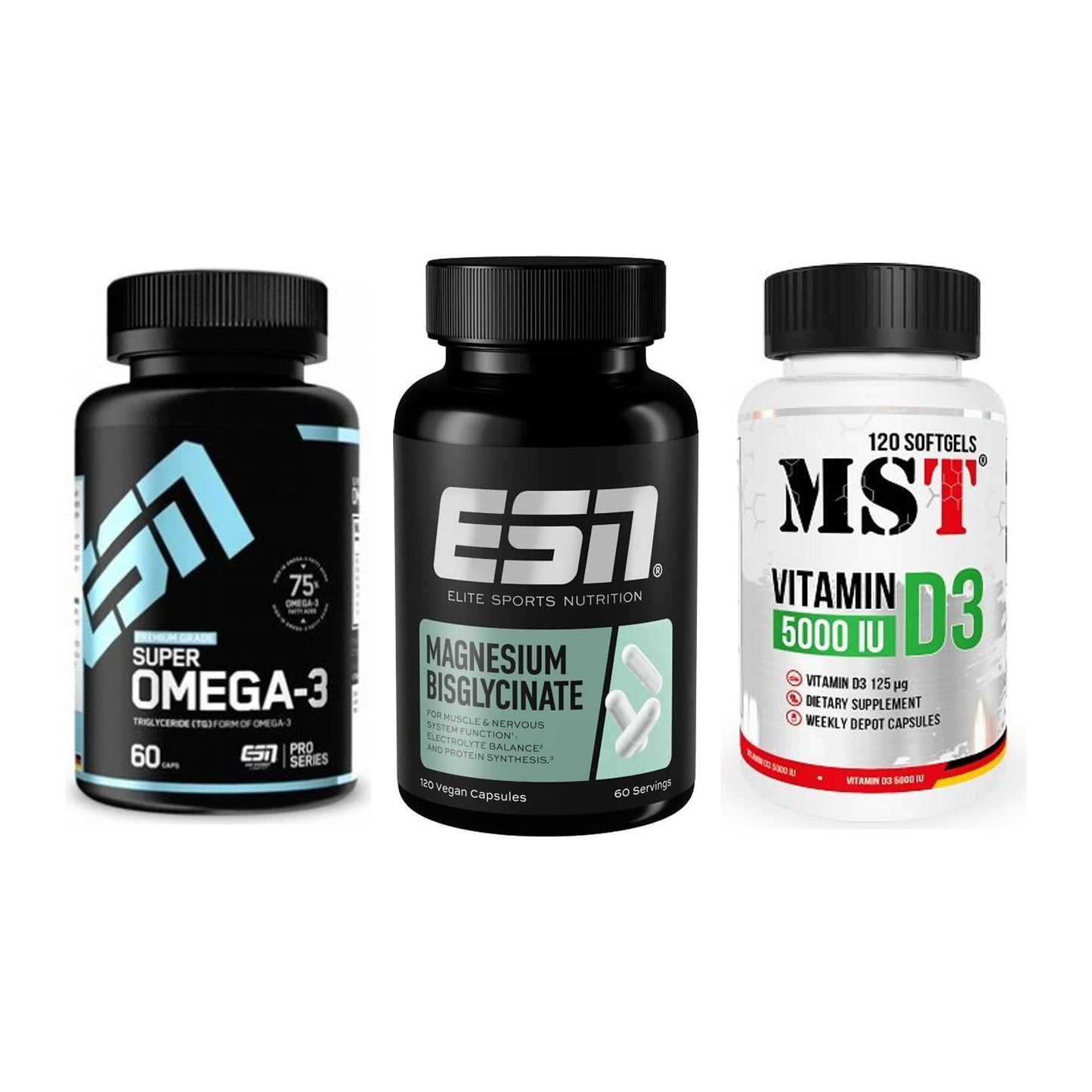 Herz & Gefäße: ESN Omega 3 + ESN Magnesium + MST Vitamin D3 – alle enthaltenen Artikel