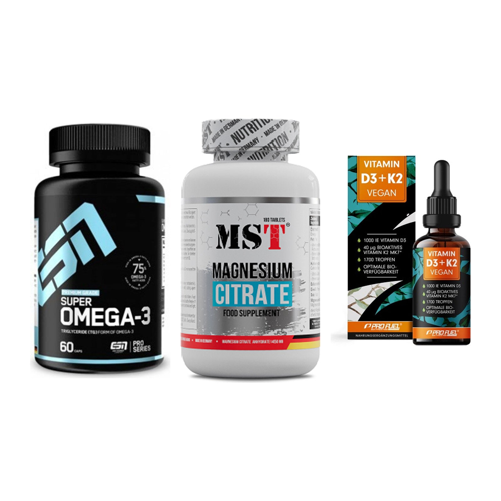 Herz & Gefäße: ESN Omega 3 + MST Magnesium + ProFuel Vitamin – alle enthaltenen Artikel