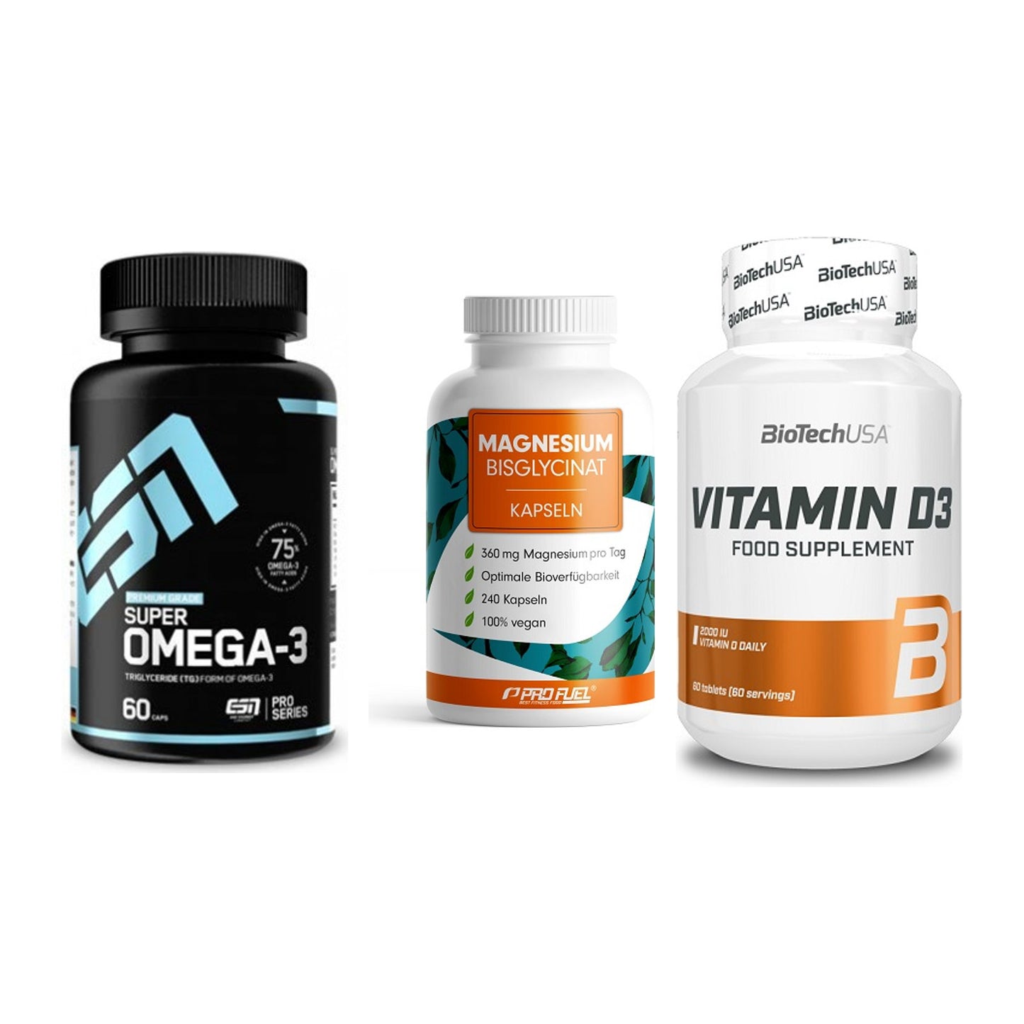 Herz & Gefäße: ESN Omega 3 + ProFuel Magnesiu + BioTech Vitamin – alle enthaltenen Artikel