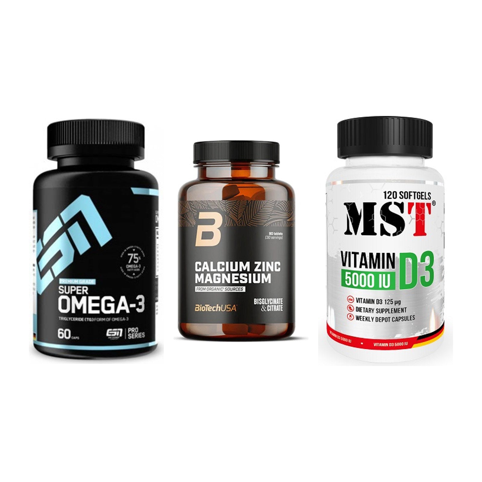 Herz & Gefäße: ESN Omega 3 + BioTech Calcium + MST Vitamin D3 – alle enthaltenen Artikel