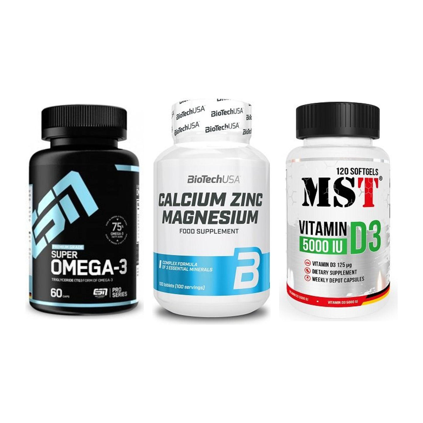 Herz & Gefäße: ESN Omega 3 + BioTech Calcium + MST Vitamin D3 – alle enthaltenen Artikel
