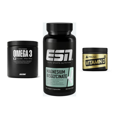 Herz & Gefäße: Big Zone Omega 3 + ESN Magnesium + Peak Vitamin D – alle enthaltenen Artikel