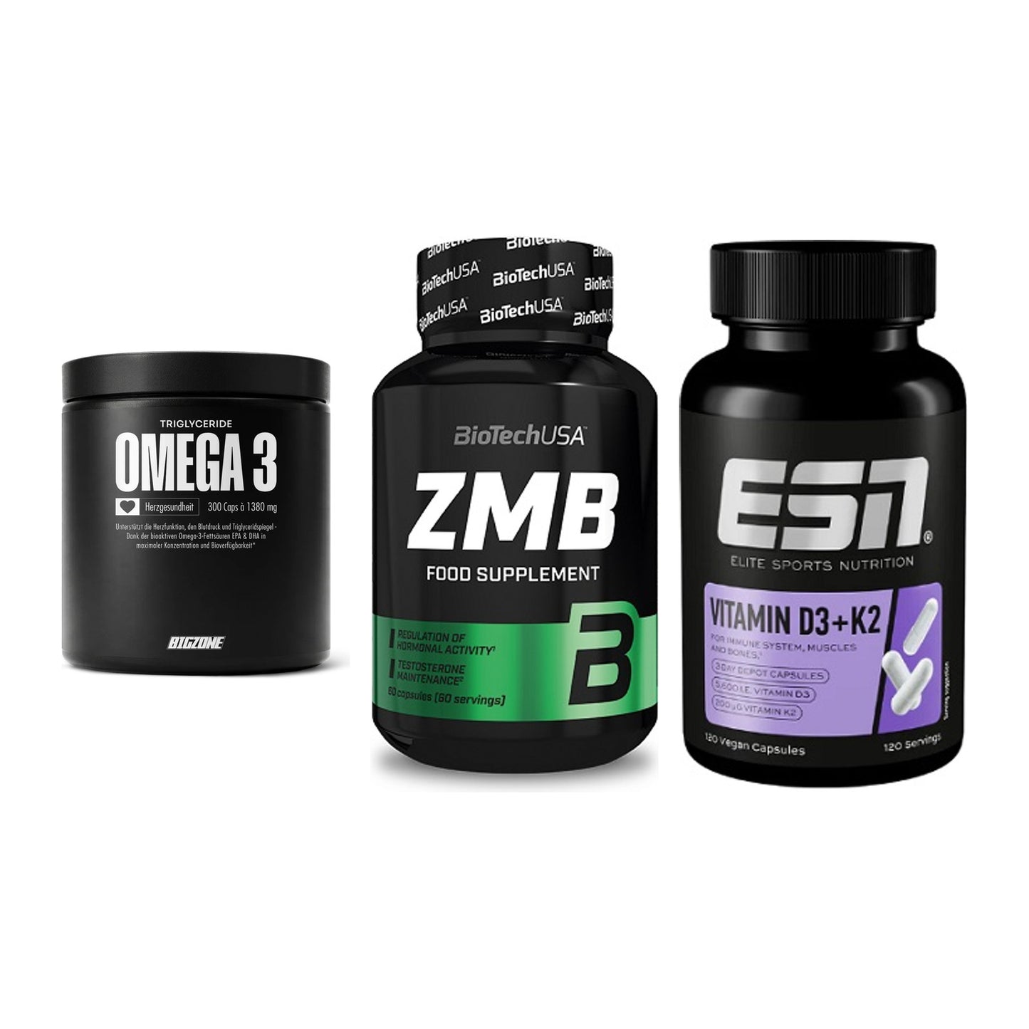 Herz & Gefäße: Big Zone Omega 3 + BioTech ZMB + ESN Vitamin D3 – alle enthaltenen Artikel