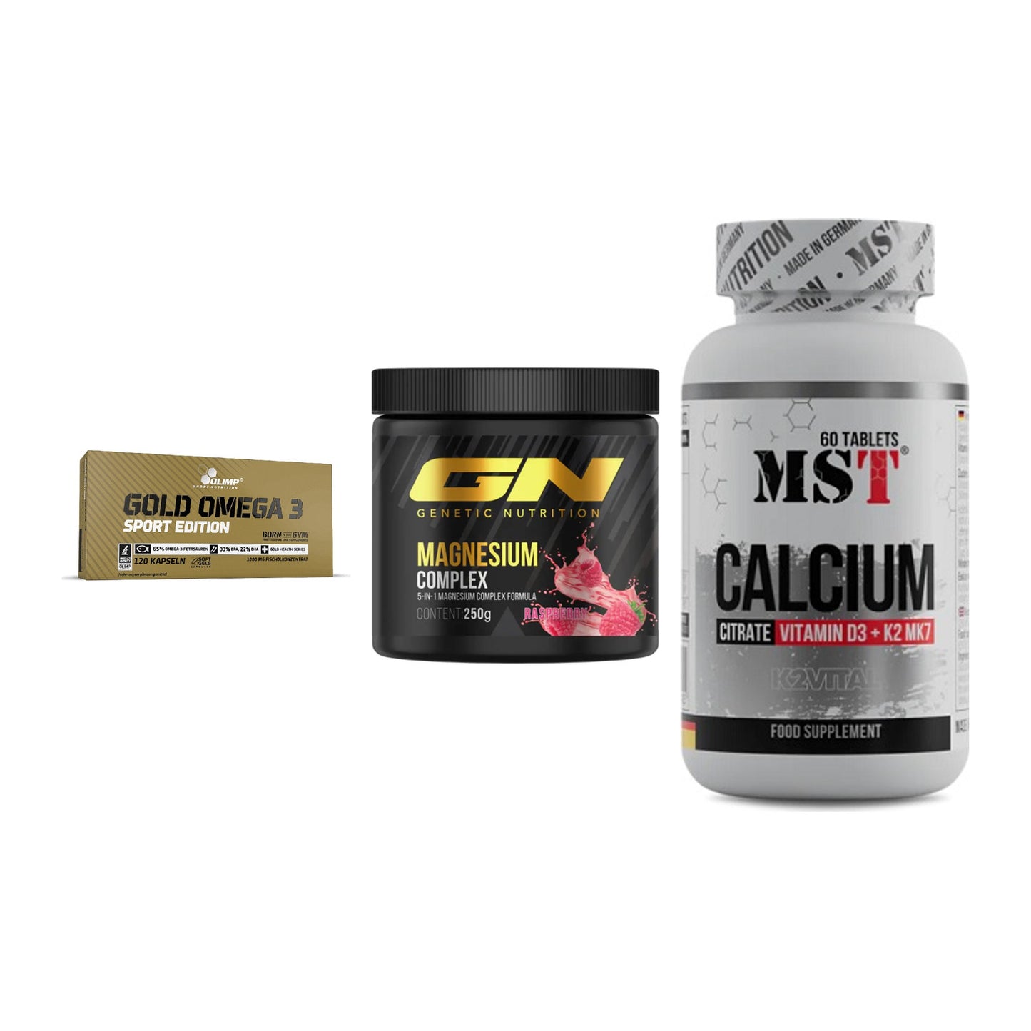 Herz & Gefäße: Olimp Omega 3 + GN Magnesium + MST Calcium – alle enthaltenen Artikel