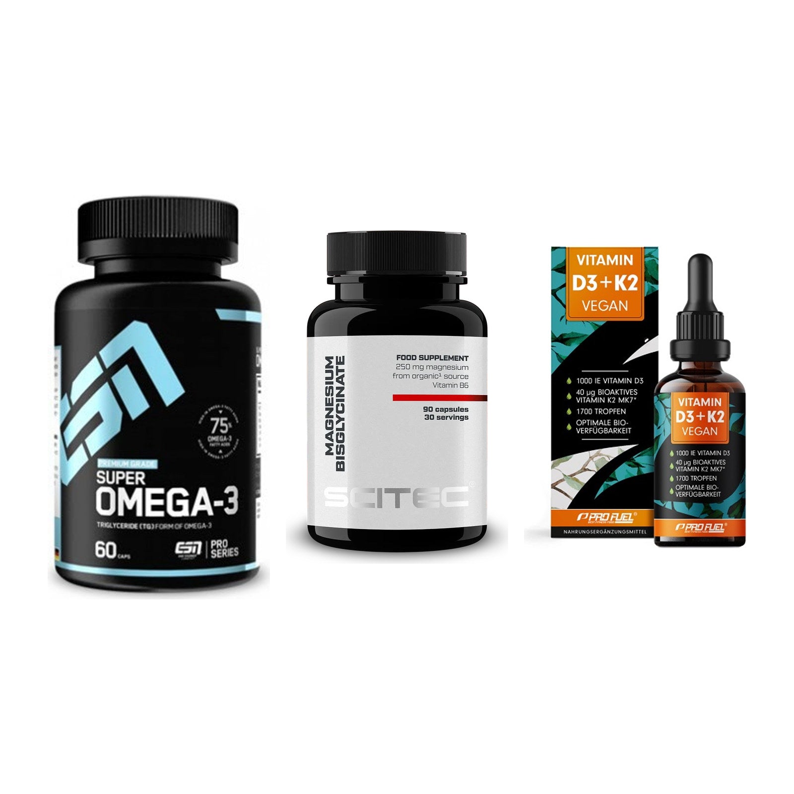 Herz & Gefäße: ESN Omega 3 + Scitec Magnesium + ProFuel Vitamin – alle enthaltenen Artikel