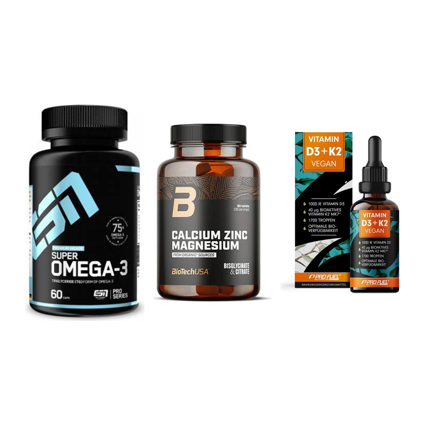 Herz & Gefäße: ESN Omega 3 + BioTech Calcium + ProFuel Vitamin – alle enthaltenen Artikel