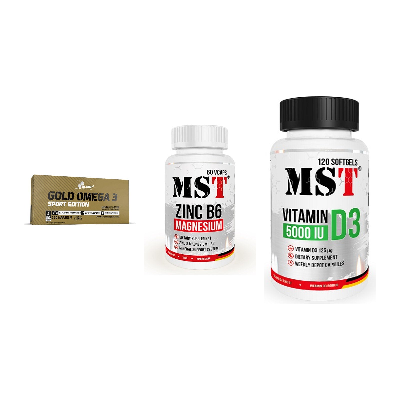 Herz & Gefäße: Olimp Omega 3 + MST Zinc + MST Vitamin D3 – alle enthaltenen Artikel