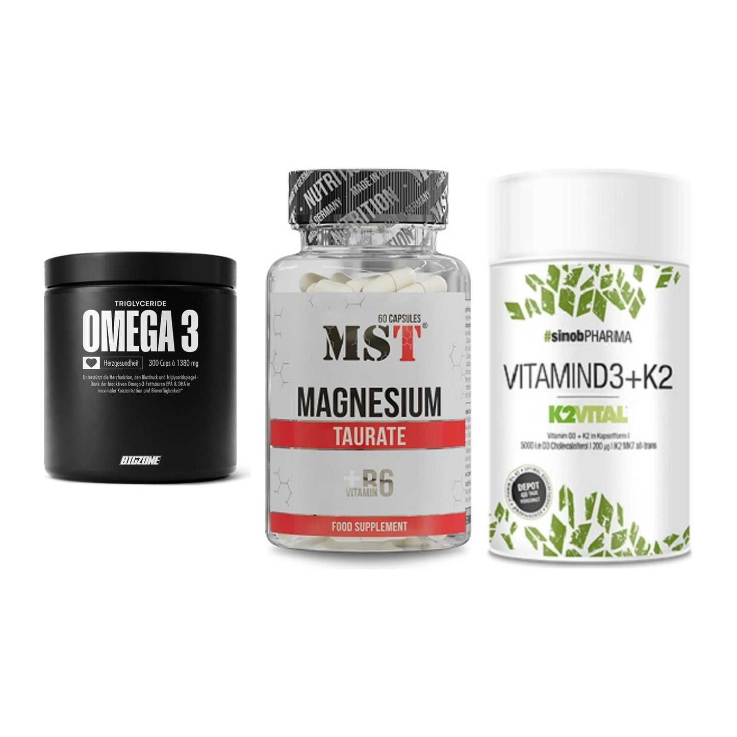 Herz & Gefäße: Big Zone Omega 3 + MST Magnesium + Sinob Vitamin D3 – alle enthaltenen Artikel