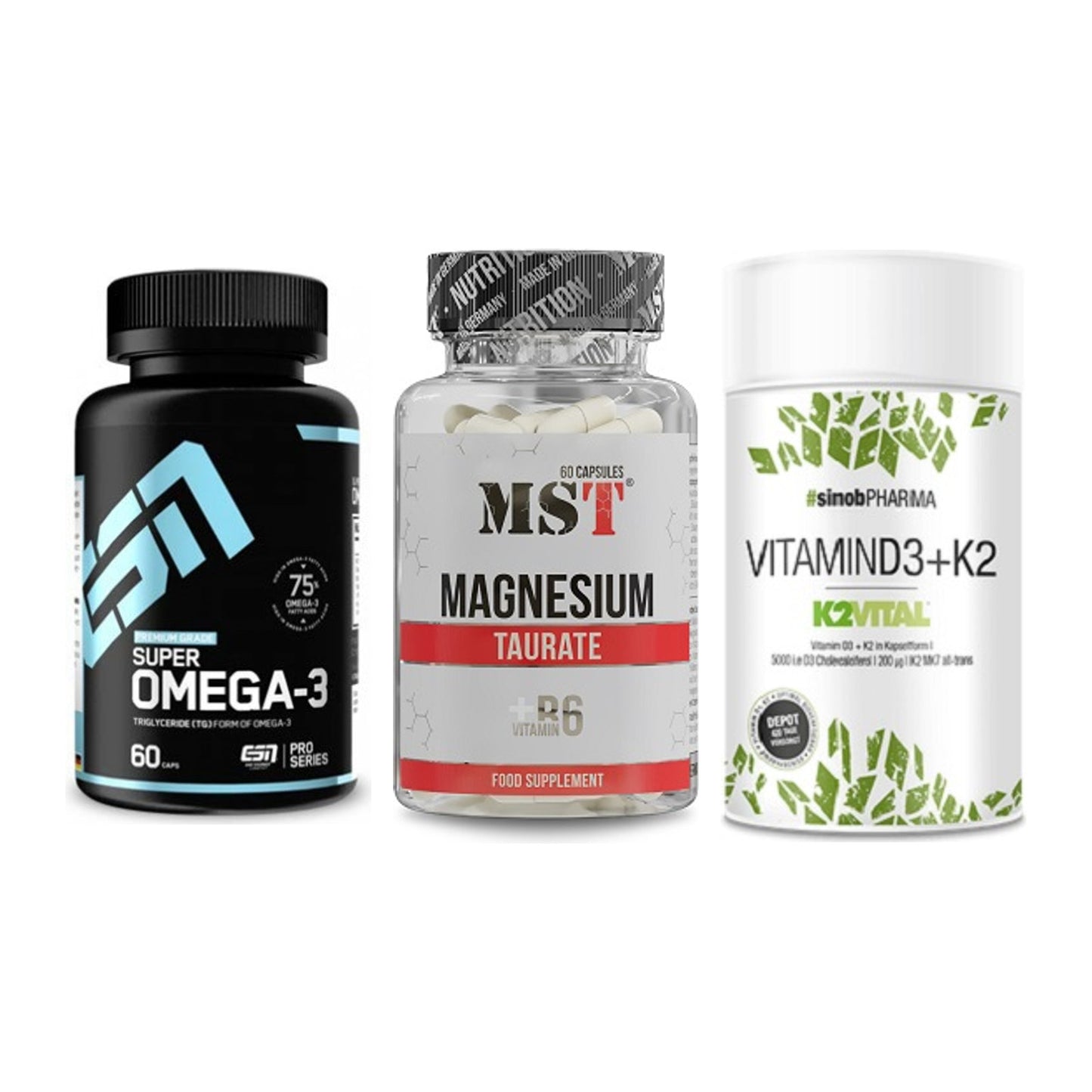 Herz & Gefäße: ESN Omega 3 + MST Magnesium + Sinob Vitamin D3 – alle enthaltenen Artikel