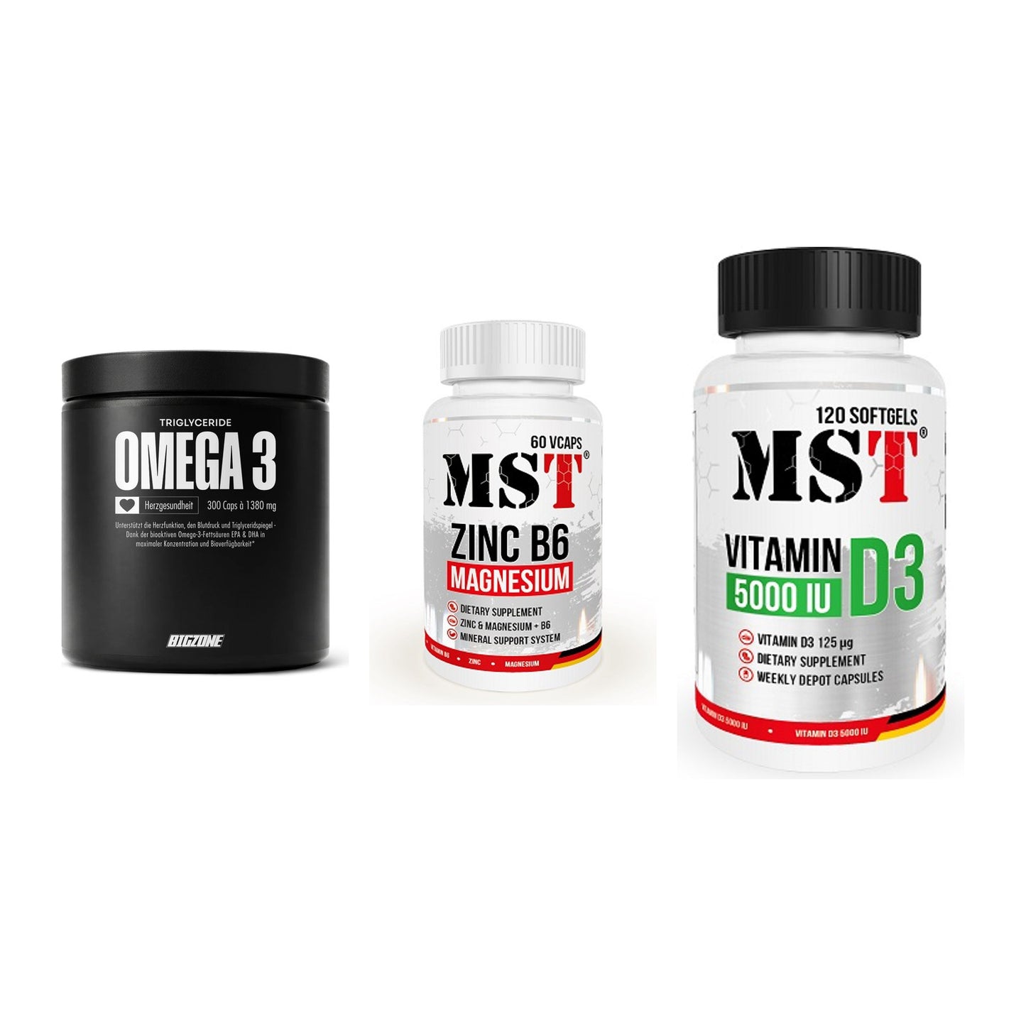 Herz & Gefäße: Big Zone Omega 3 + MST Zinc + MST Vitamin D3 – alle enthaltenen Artikel