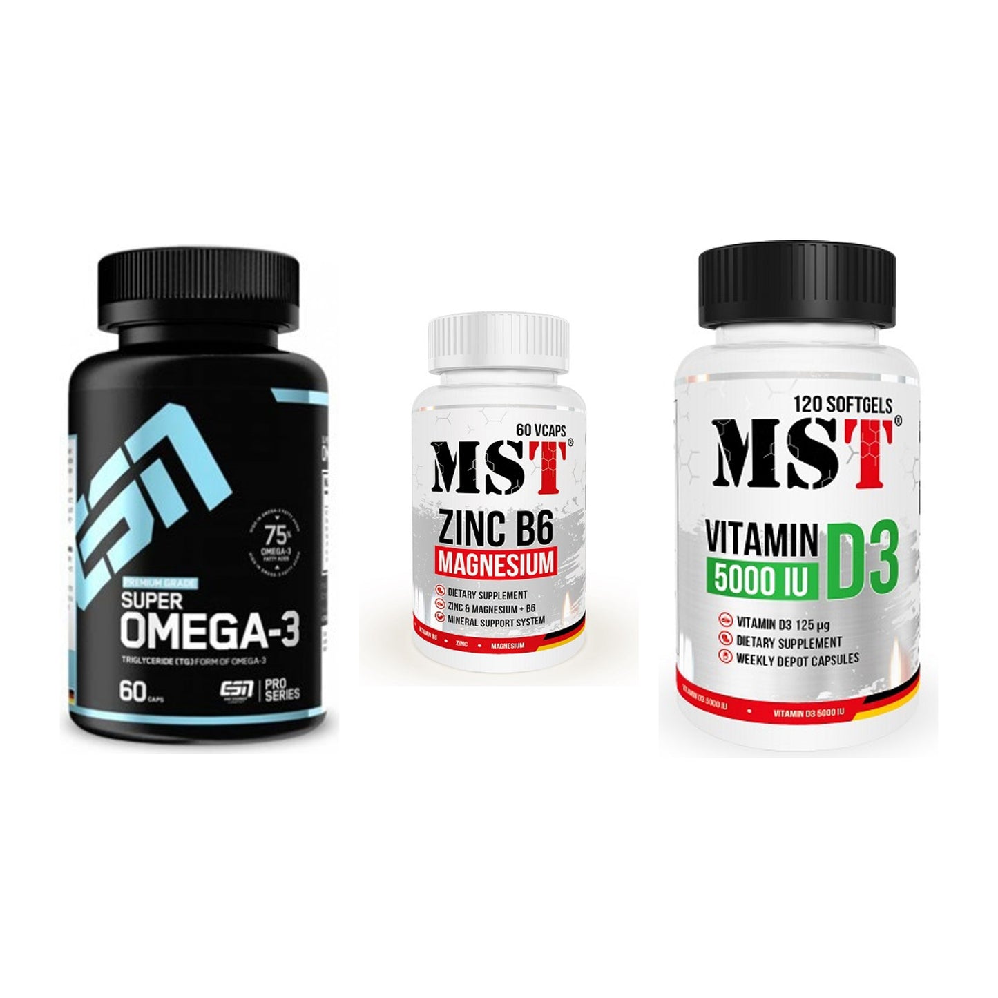 Herz & Gefäße: ESN Omega 3 + MST Zinc + MST Vitamin D3 – alle enthaltenen Artikel