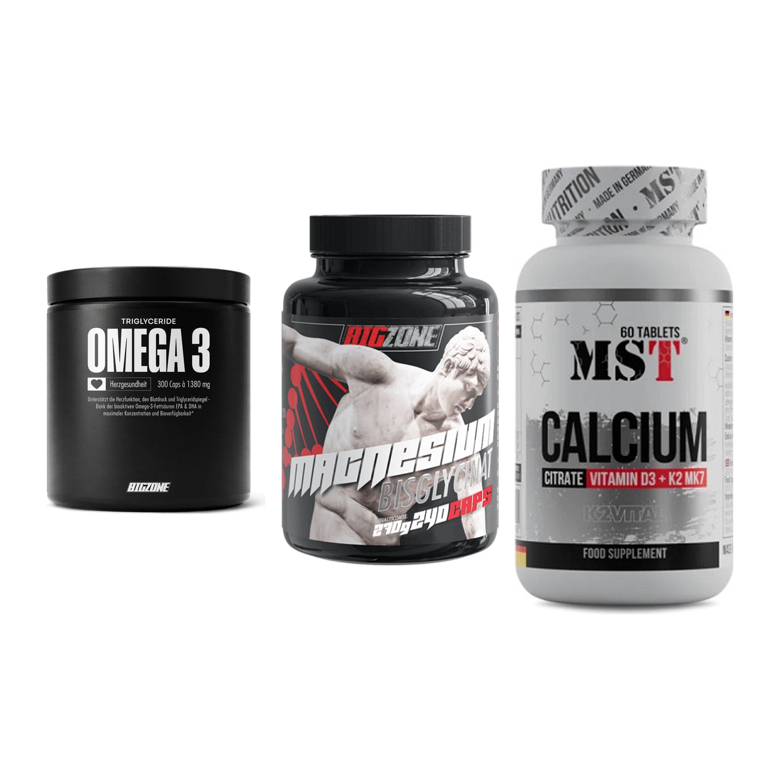 Herz & Gefäße: Big Zone Omega 3 + Big Zone Magnesi + MST Calcium – alle enthaltenen Artikel