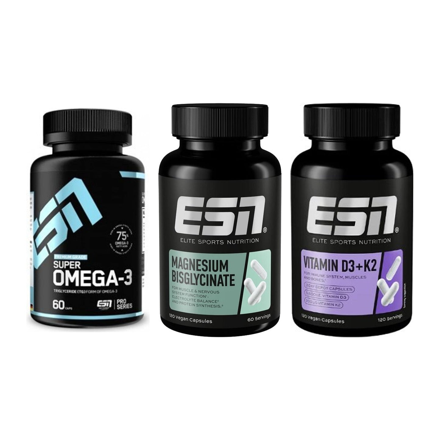 Herz & Gefäße: ESN Omega 3 + ESN Magnesium + ESN Vitamin D3 – alle enthaltenen Artikel