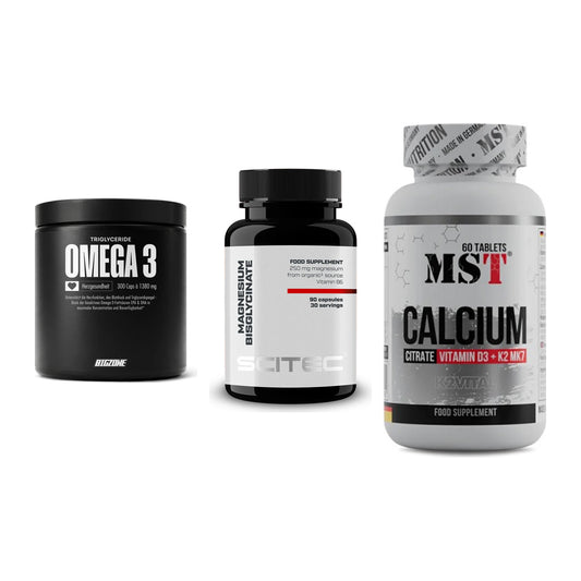 Herz & Gefäße: Big Zone Omega 3 + Scitec Magnesium + MST Calcium – alle enthaltenen Artikel