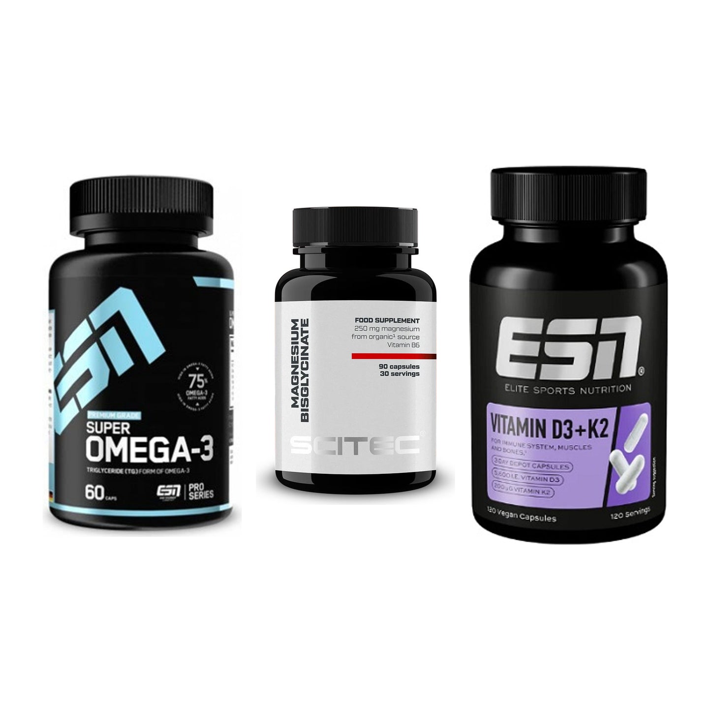 Herz & Gefäße: ESN Omega 3 + Scitec Magnesium + ESN Vitamin D3 – alle enthaltenen Artikel