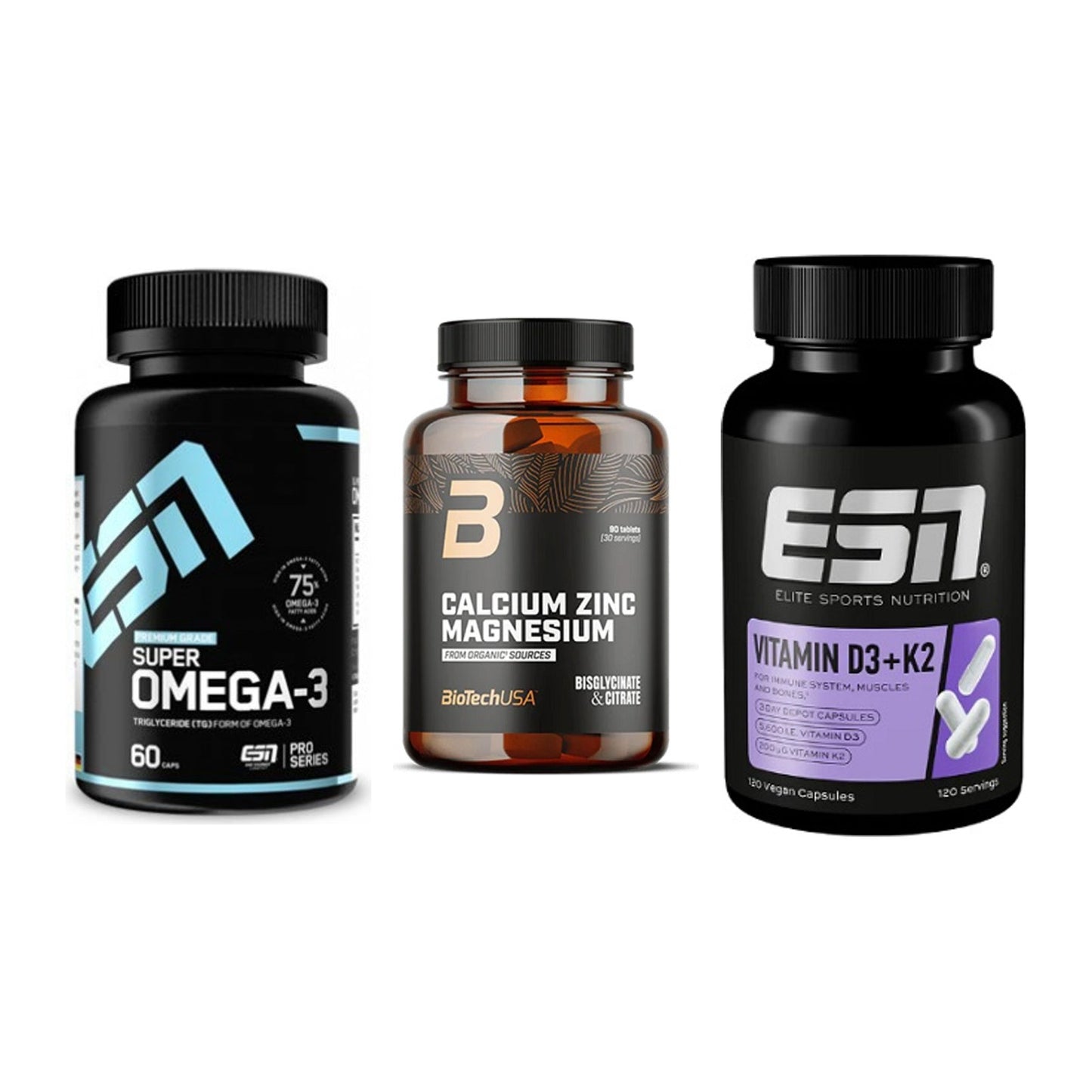 Herz & Gefäße: ESN Omega 3 + BioTech Calcium + ESN Vitamin D3 – alle enthaltenen Artikel