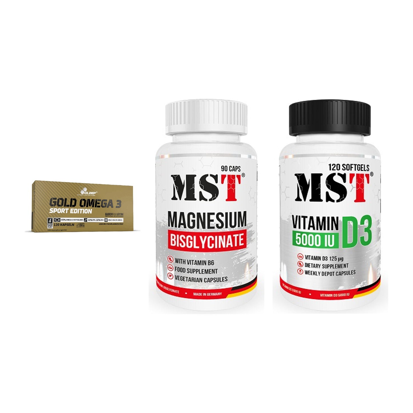 Herz & Gefäße: Olimp Omega 3 + MST Magnesium + MST Vitamin D3 – alle enthaltenen Artikel