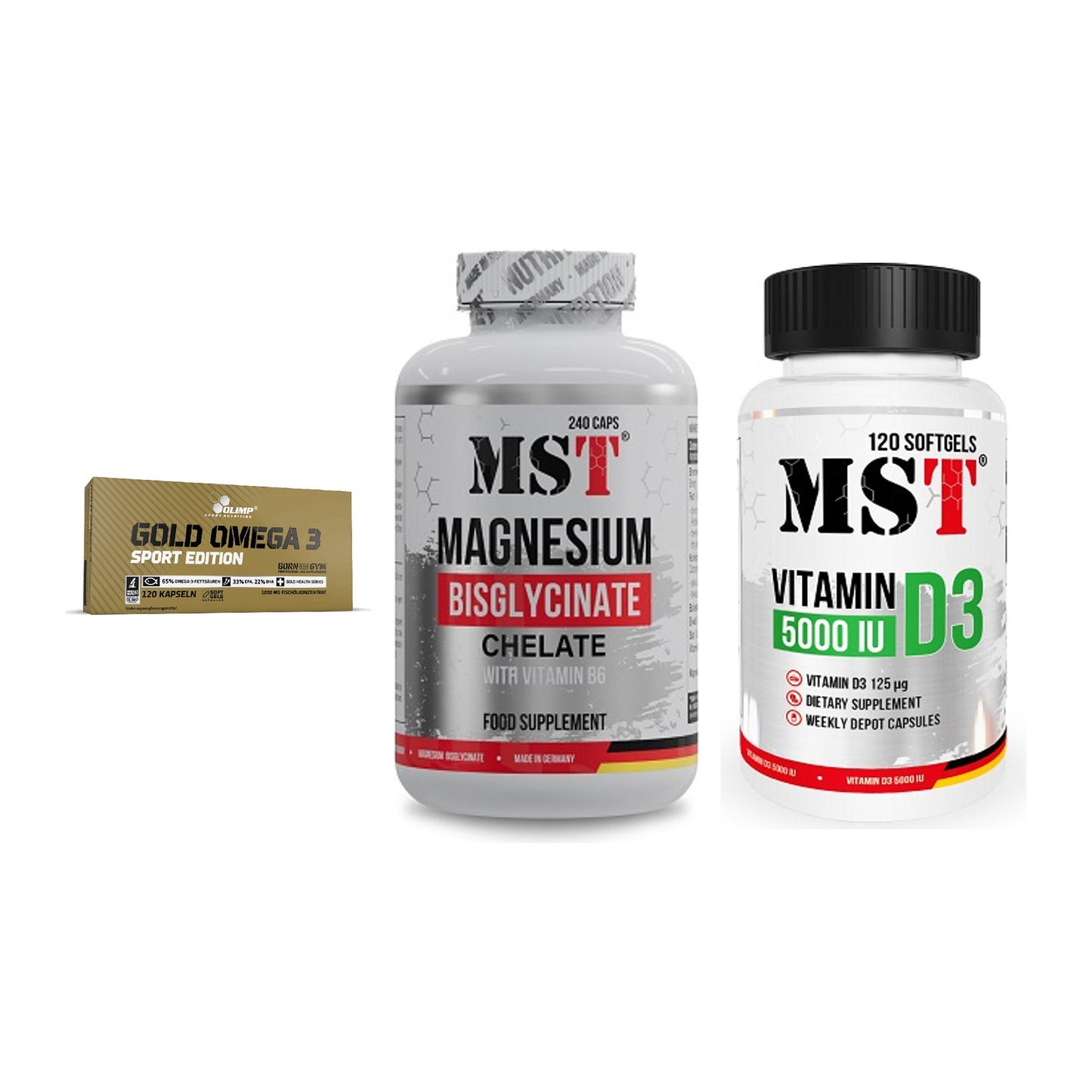 Herz & Gefäße: Olimp Omega 3 + MST Magnesium + MST Vitamin D3 – alle enthaltenen Artikel