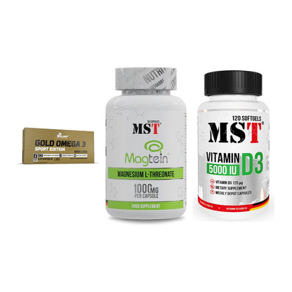 Herz & Gefäße: Olimp Omega 3 + MST Magnesium + MST Vitamin D3 – alle enthaltenen Artikel