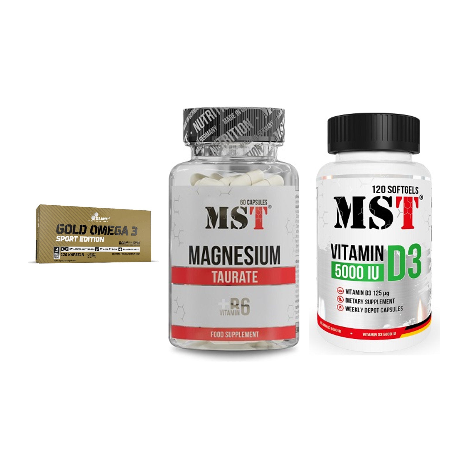 Herz & Gefäße: Olimp Omega 3 + MST Magnesium + MST Vitamin D3 – alle enthaltenen Artikel
