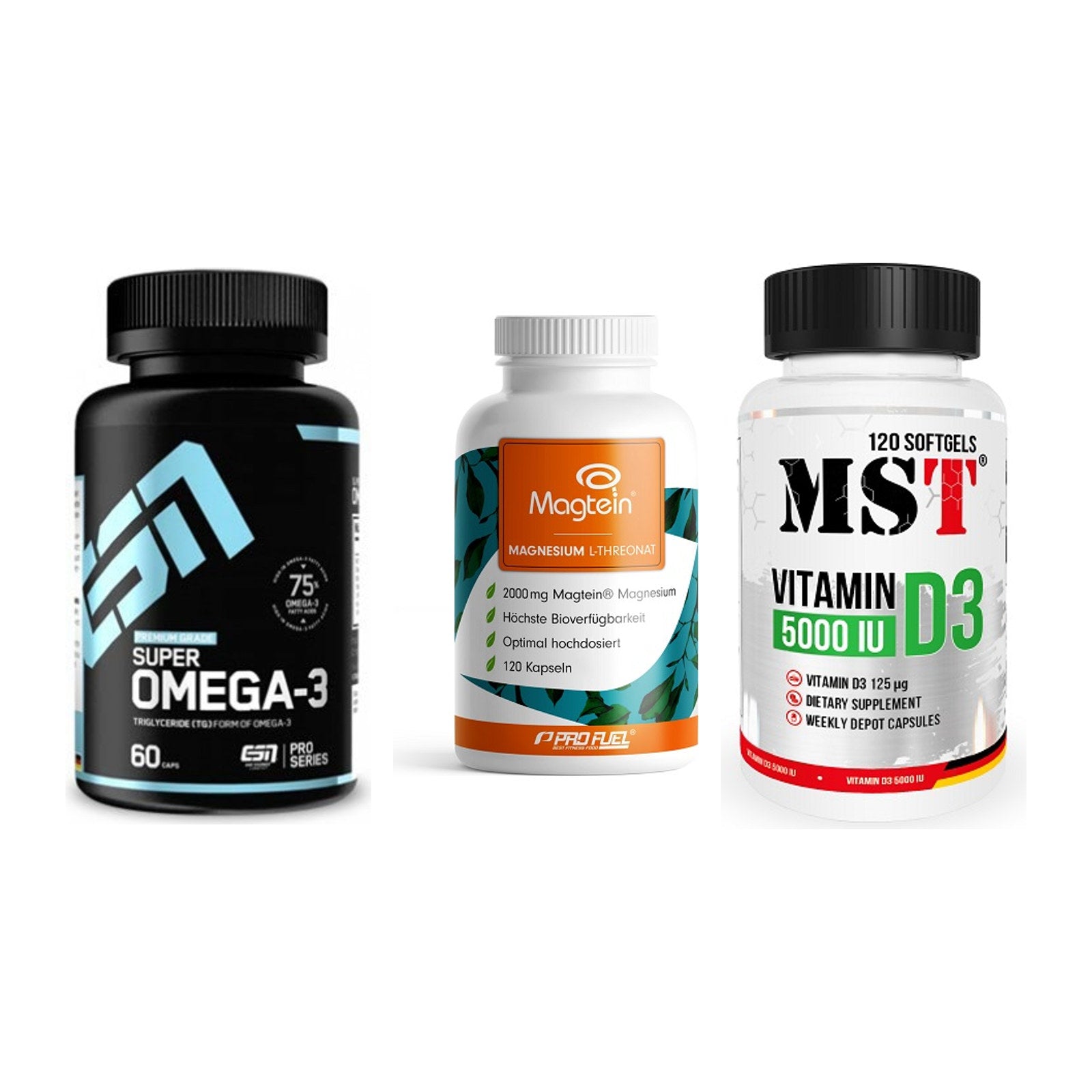 Herz & Gefäße: ESN Omega 3 + ProFuel Magnesiu + MST Vitamin D3 – alle enthaltenen Artikel