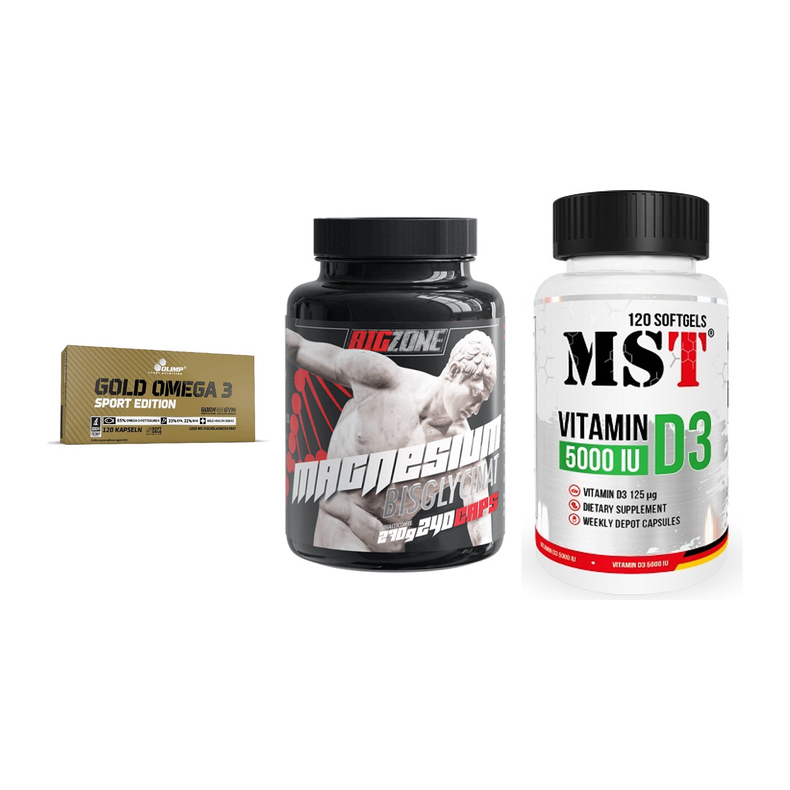Herz & Gefäße: Olimp Omega 3 + Big Zone Magnesi + MST Vitamin D3 – alle enthaltenen Artikel