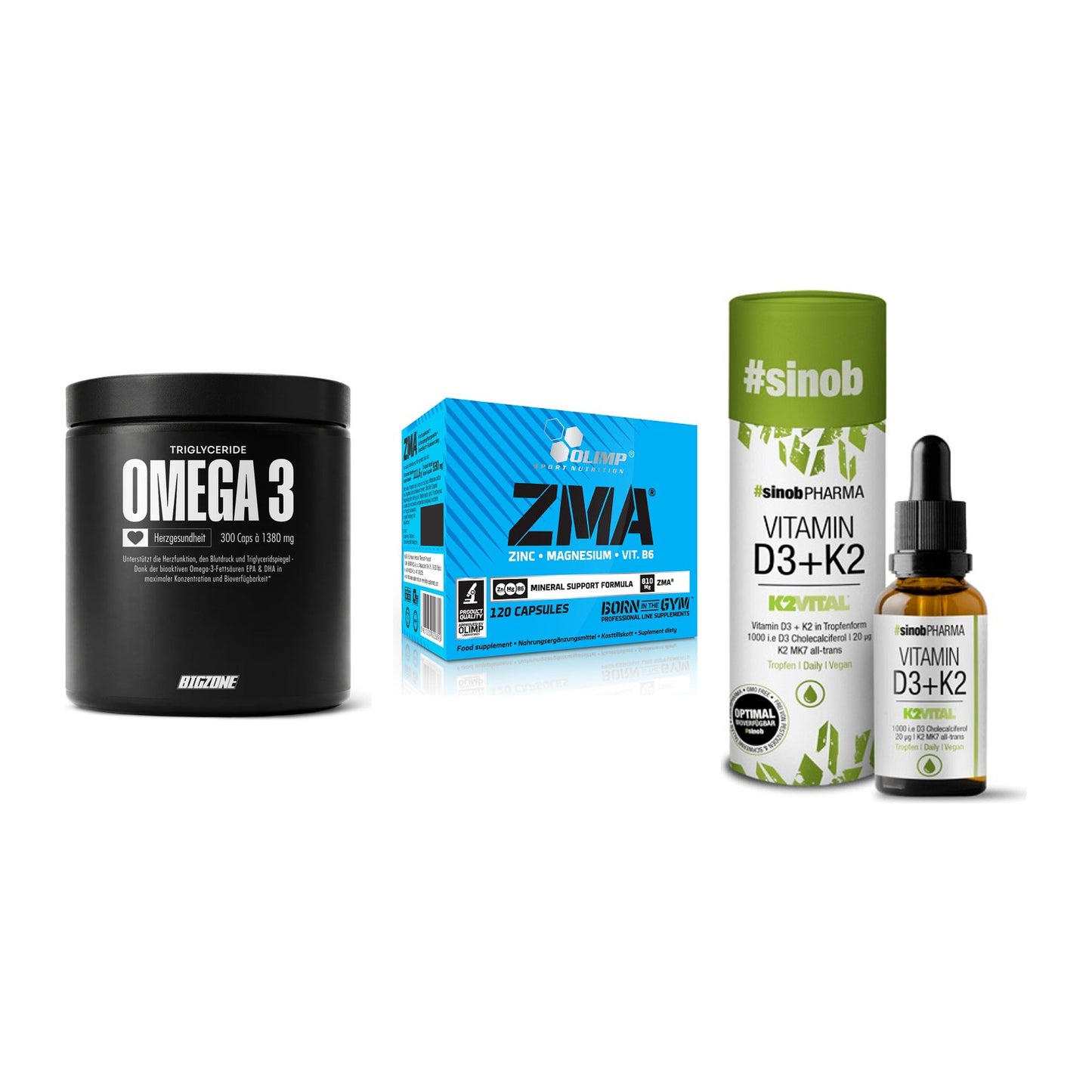 Herz & Gefäße: Big Zone Omega 3 + Olimp ZMA + Sinob Vitamin D3 – alle enthaltenen Artikel