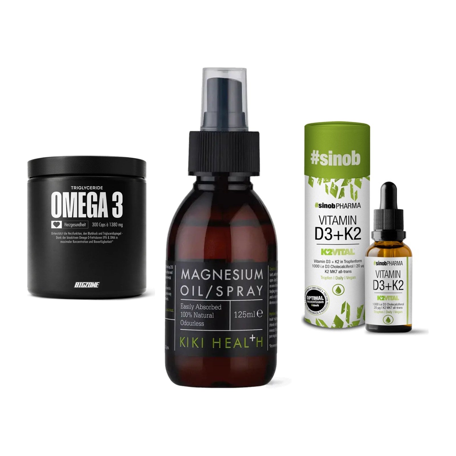 Herz & Gefäße: Big Zone Omega 3 + KIKI Health + Sinob Vitamin D3 – alle enthaltenen Artikel