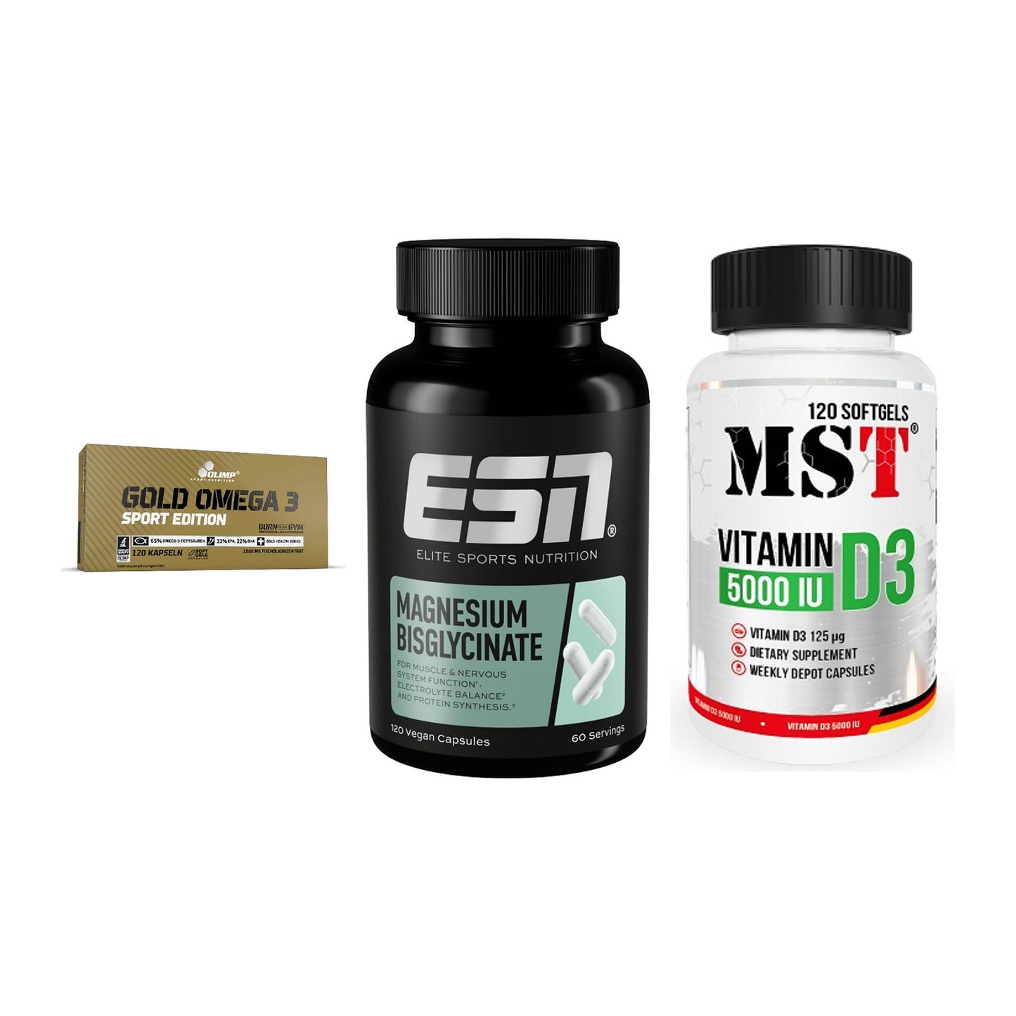 Herz & Gefäße: Olimp Omega 3 + ESN Magnesium + MST Vitamin D3 – alle enthaltenen Artikel