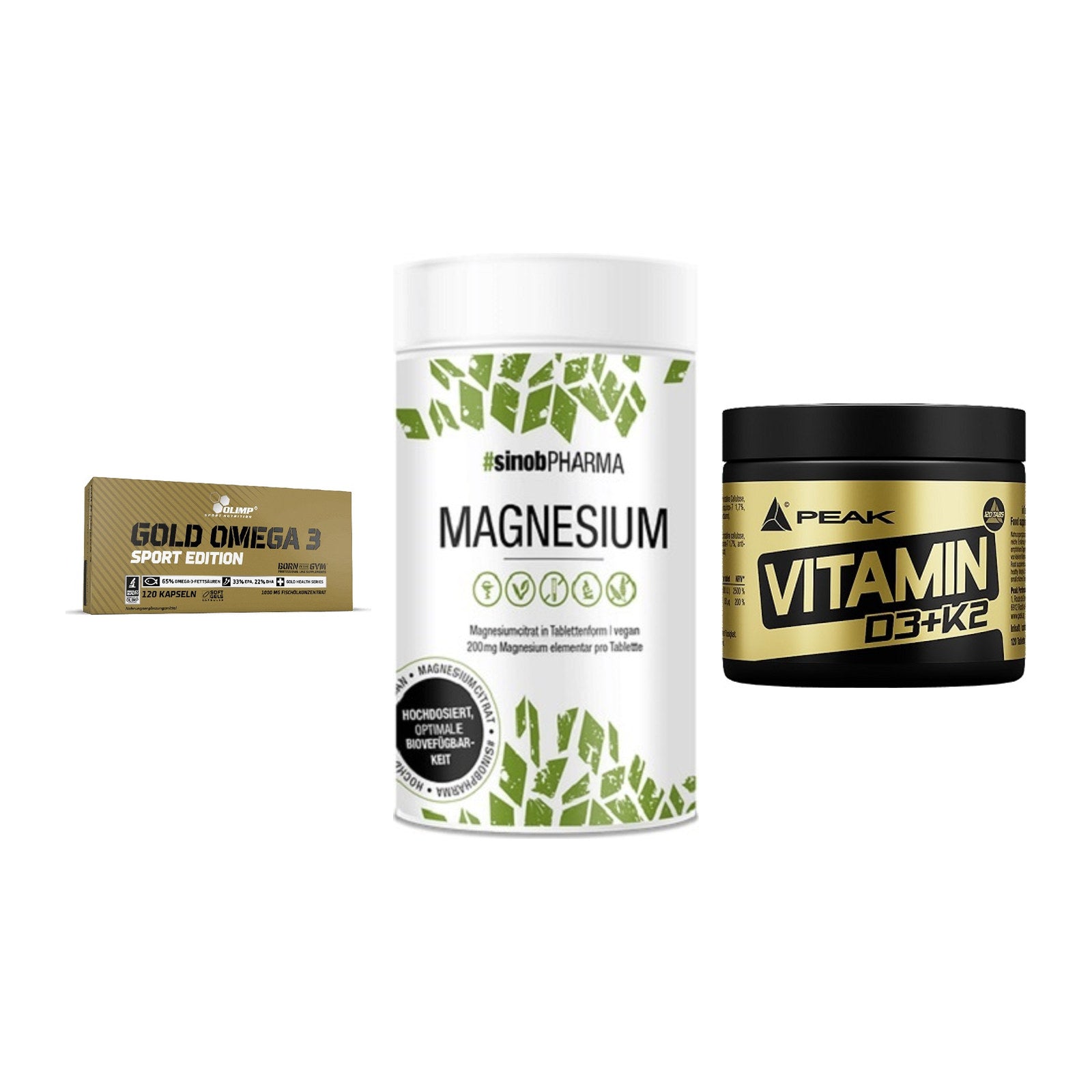 Herz & Gefäße: Olimp Omega 3 + Sinob Magnesium + Peak Vitamin – alle enthaltenen Artikel