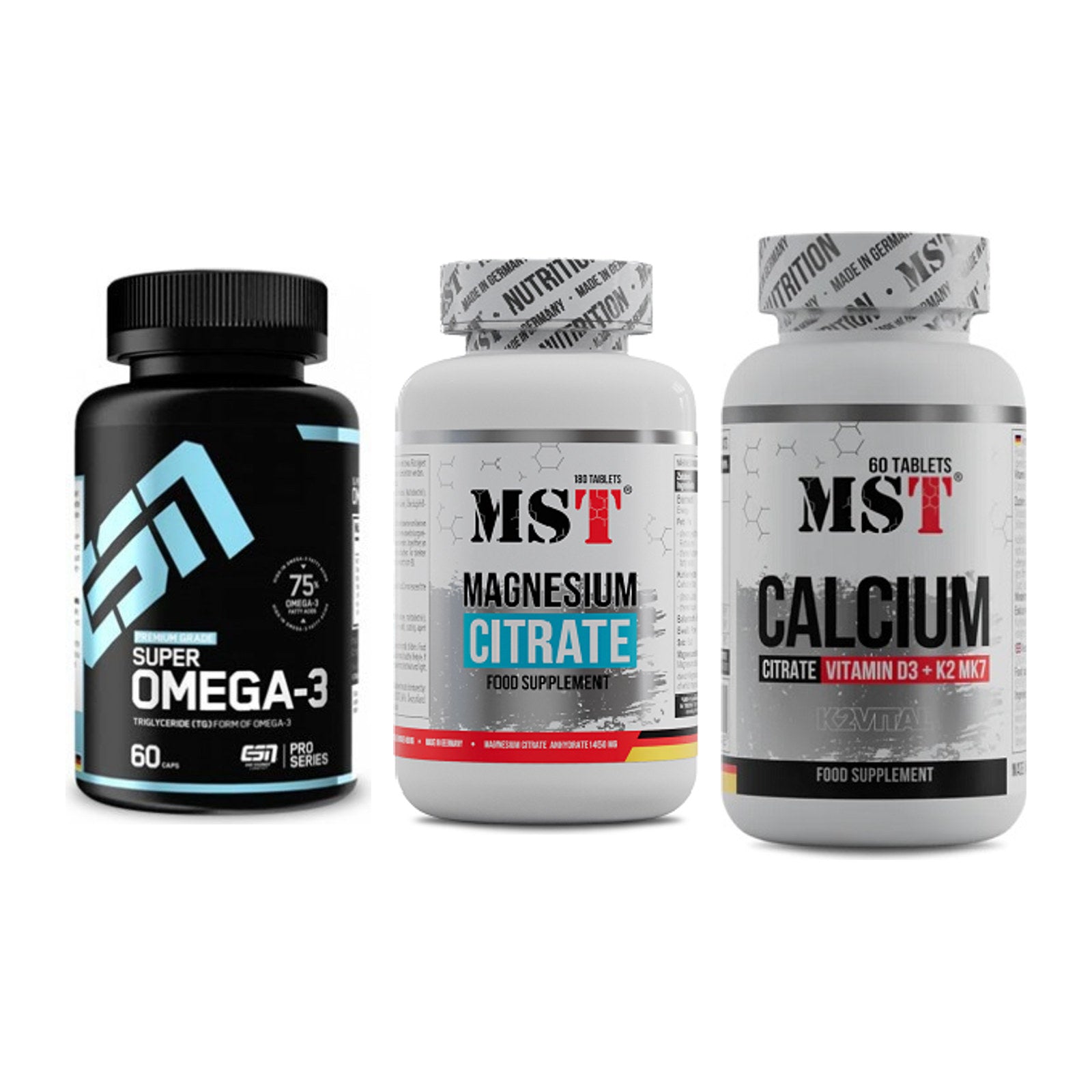 Herz & Gefäße: ESN Omega 3 + MST Magnesium + MST Calcium – alle enthaltenen Artikel