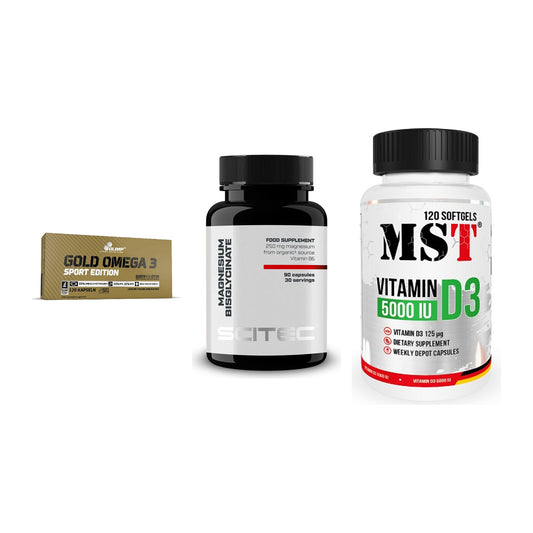Herz & Gefäße: Olimp Omega 3 + Scitec Magnesium + MST Vitamin D3 – alle enthaltenen Artikel